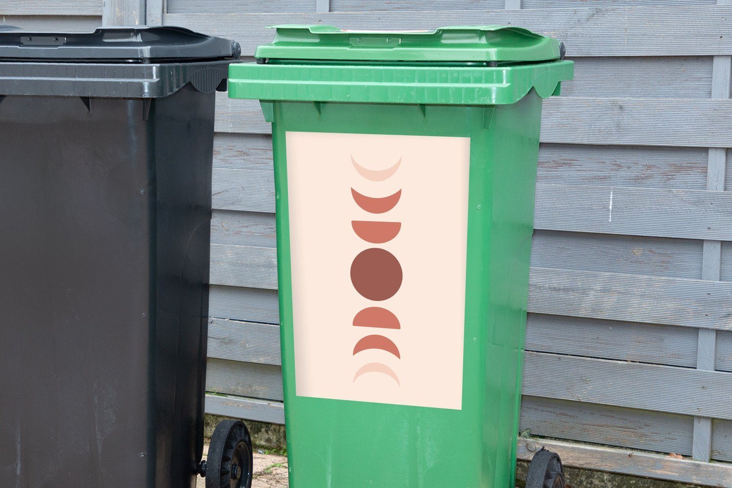 MuchoWow Wandsticker Illustration mit St), Mülleimer-aufkleber, Phasen abstrakten Sticker, Mondes Abfalbehälter des (1 den Mülltonne, Container