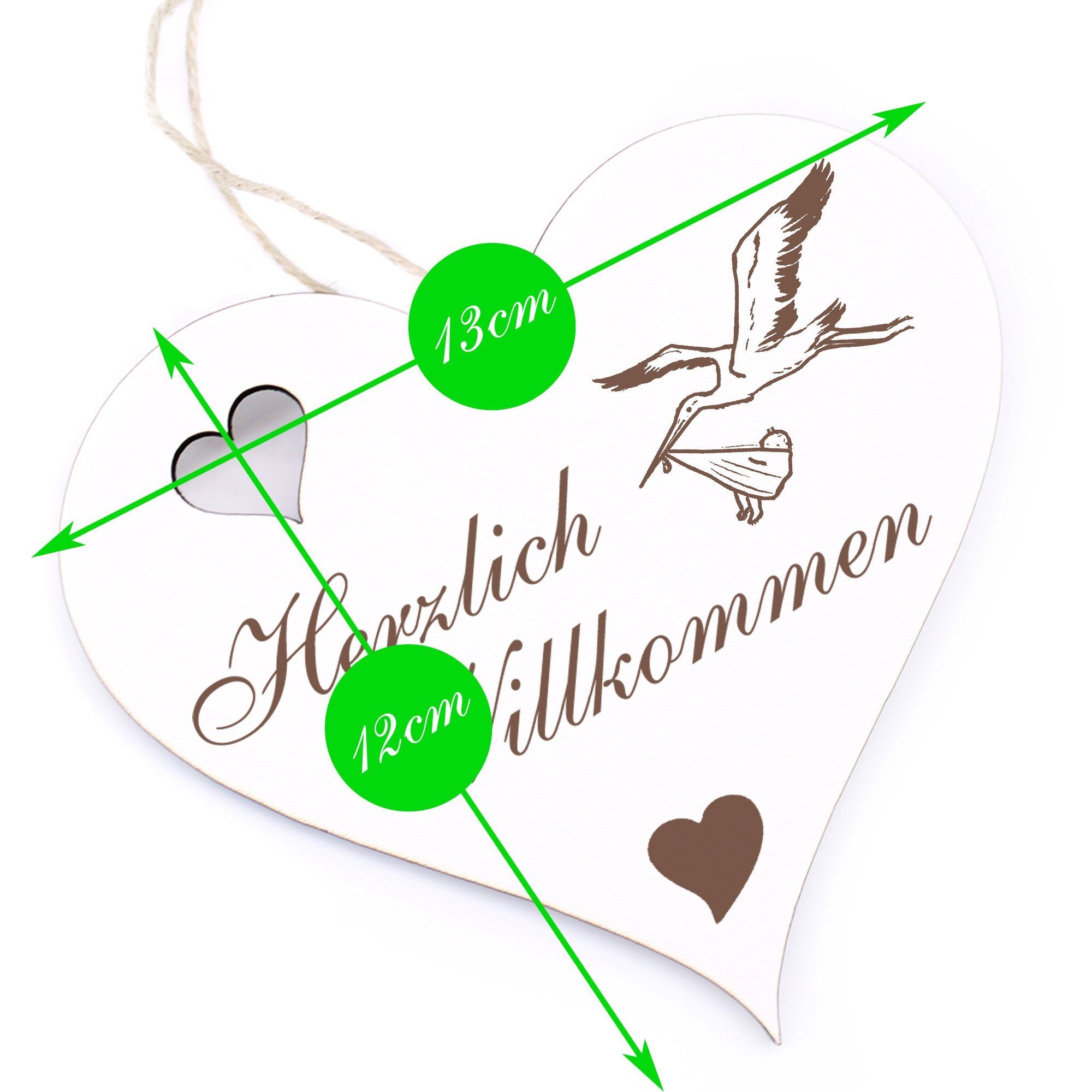 Dekolando Hängedekoration Herzlich Willkommen - Storch mit Baby - 13x12cm – Bild 3 von 4