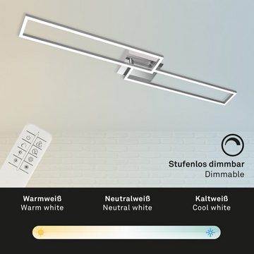 Briloner Leuchten LED Deckenleuchte 3145-018, CCT Farbtemperatursteuerung, Fernbedienung, dimmbar, Nachtlicht, Timer, LED fest verbaut, Kaltweiß, Neutralweiß, Tageslichtweiß, Warmweiß, Deckenlampe, 110x24,8x7,8cm, Chrom, 40W, Wohnzimmer, Schlafzimmer