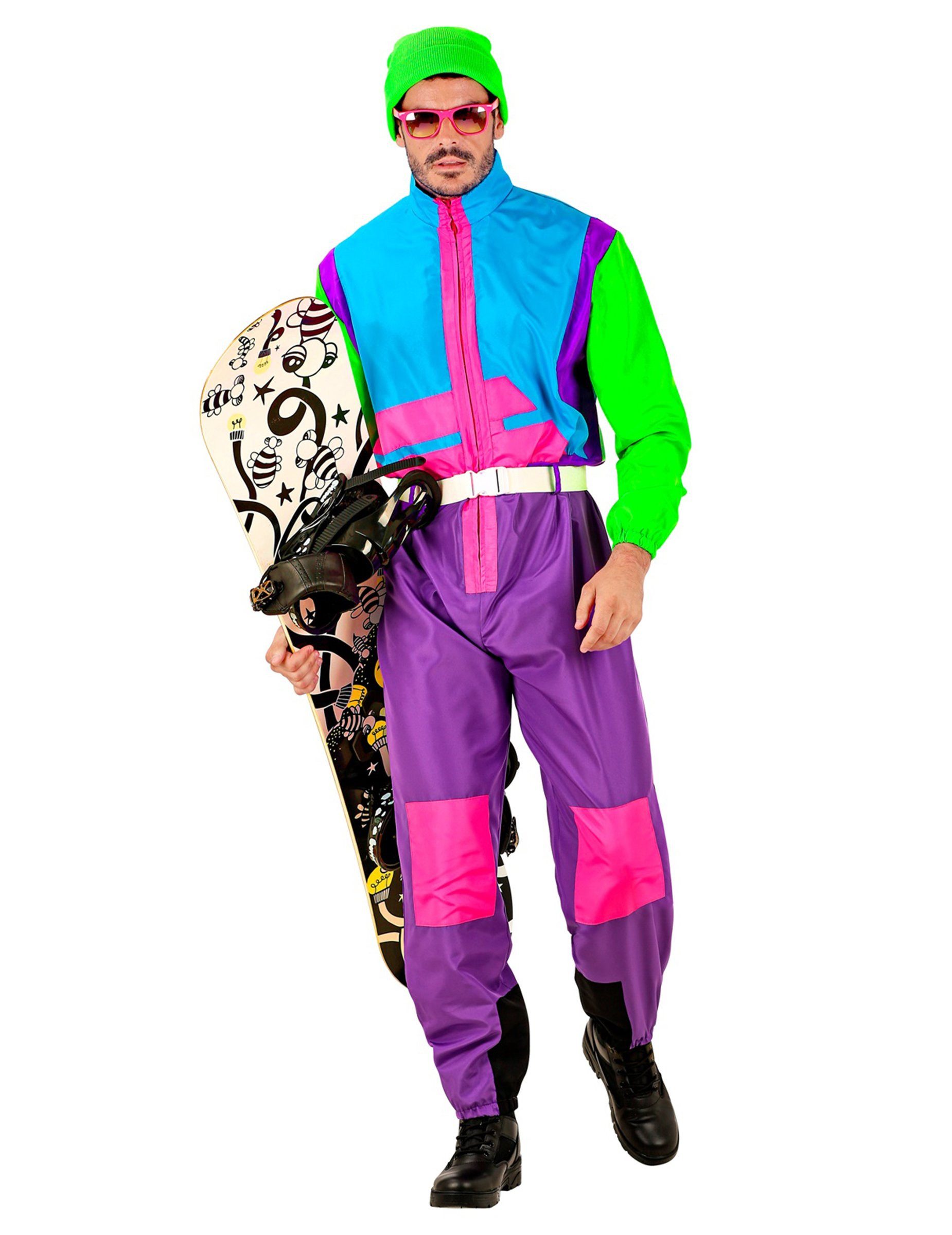 Kostüm Snowboardfahrer-Kostüm Overall neonfarben für Erwachsene