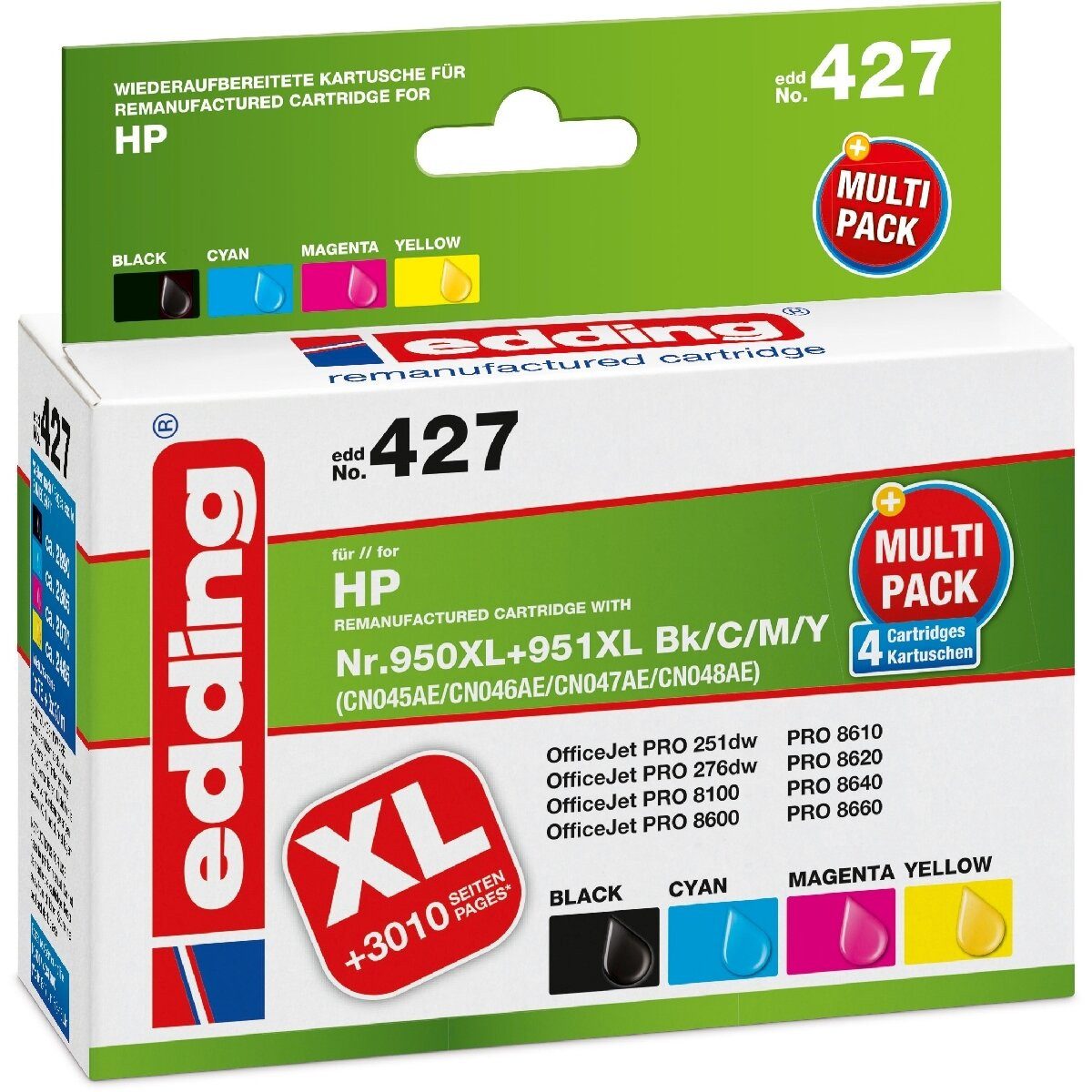 edding Druckerpatrone Multipack kompatibel mit HP No. 950XL/951XL BK/C/M/Y Nachfülltinte (x)