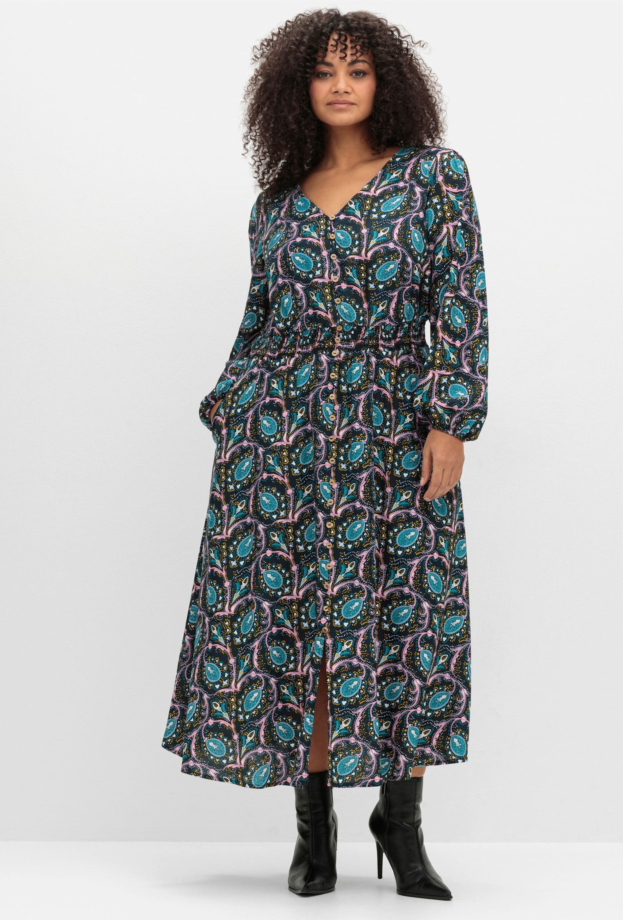 sheego by Joe Browns Etuikleid Kleid Langarm mit Paisleyprint und Taillen-S günstig online kaufen