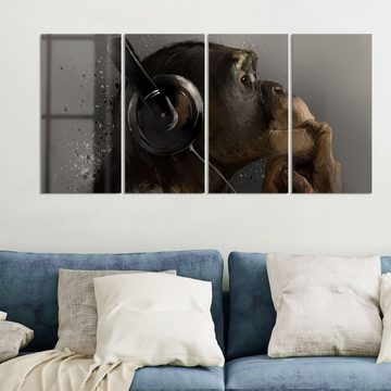 DEQORI Glasbild 'Affe mit Kopfhörern', 'Affe mit Kopfhörern', Glas Wandbild Bild schwebend modern
