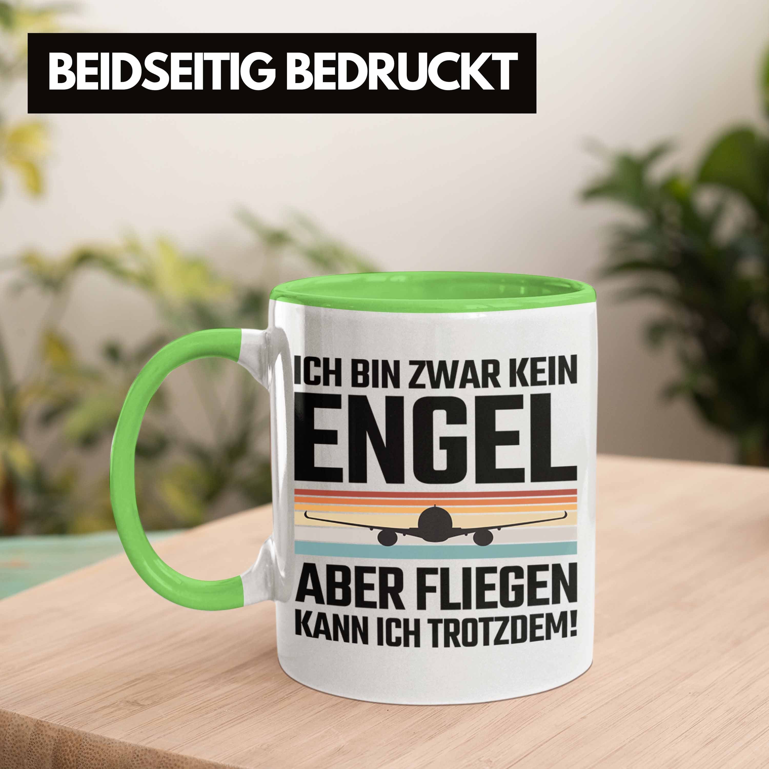 Fliegen Tasse Kaffeetasse Grün Engel - Geschenkidee Trendation Flugzeug Geschenk Tasse Trendation Kein Pilot Piloten