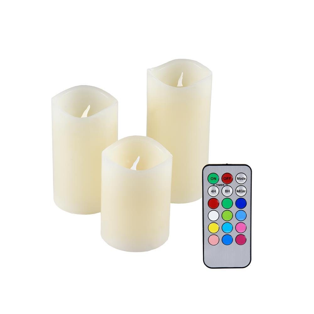 IOIO LED-Kerze 3er LED Echtwachs Kerzen Set Fernbedienung RGB Farbwechsel Timer, Wachskerze Rußfrei flackernde Flamme Batterie Stumpenkerzen