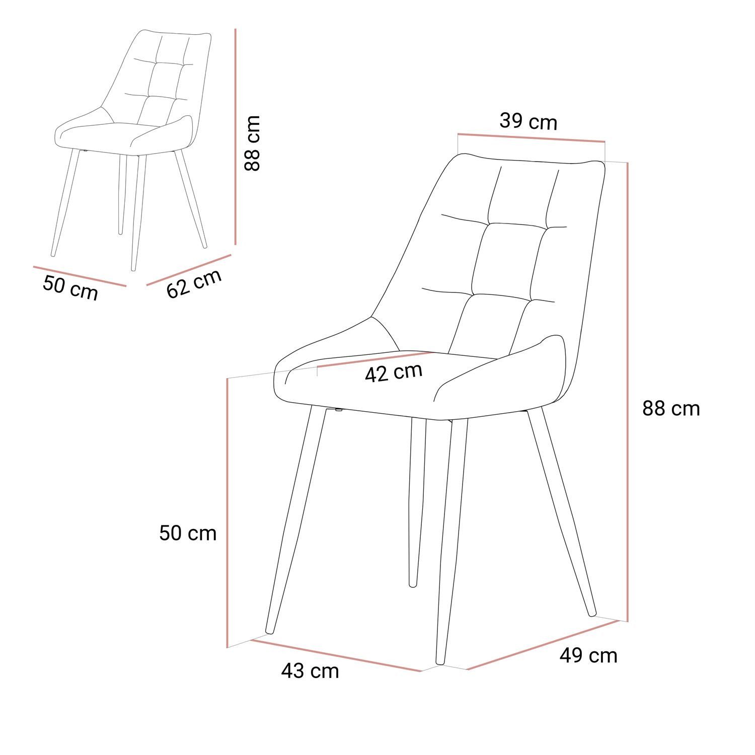 Lookway Polsterstuhl ESME – Eleganter Polsterstuhl mit Rückenlehne, 50x88x62 cm – Bild 4 von 4