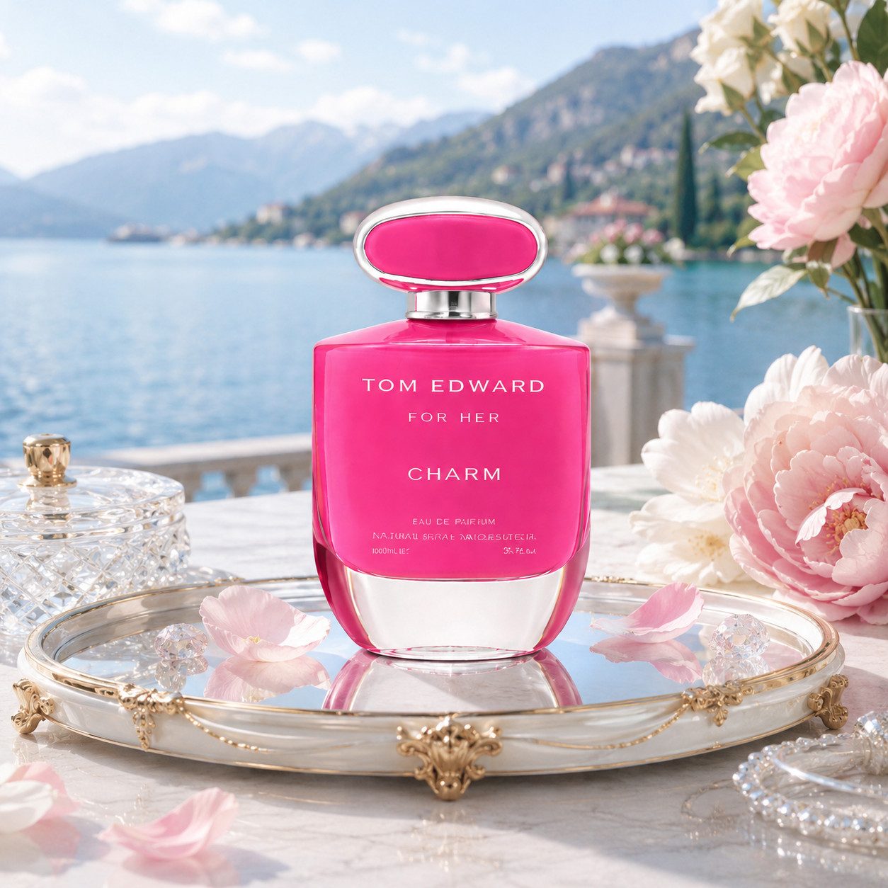 TOM EDWARD Eau de Parfum Tom Edward Charm for Her Damenduft, Frisch, Blumig, Aquatisch e100 ml, Hergestellt in UK, Premium Damenduft, Langanhaltend, Schone Verpackung