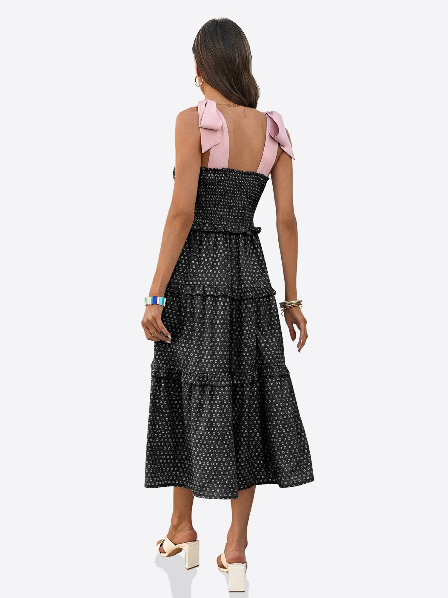 Imily Bela Trägerkleid Damen Sommer Blumendruck Maxikleid rosa Schleifenträ günstig online kaufen