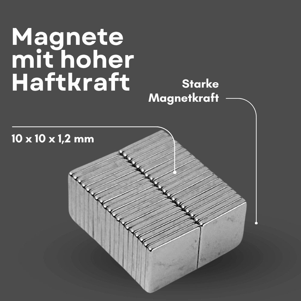 MaajeeKuto Magnet Neodym Magnet 10x10x1,2 mm N38 Quadermagnet 800g Haftkraft Stark (1-St)