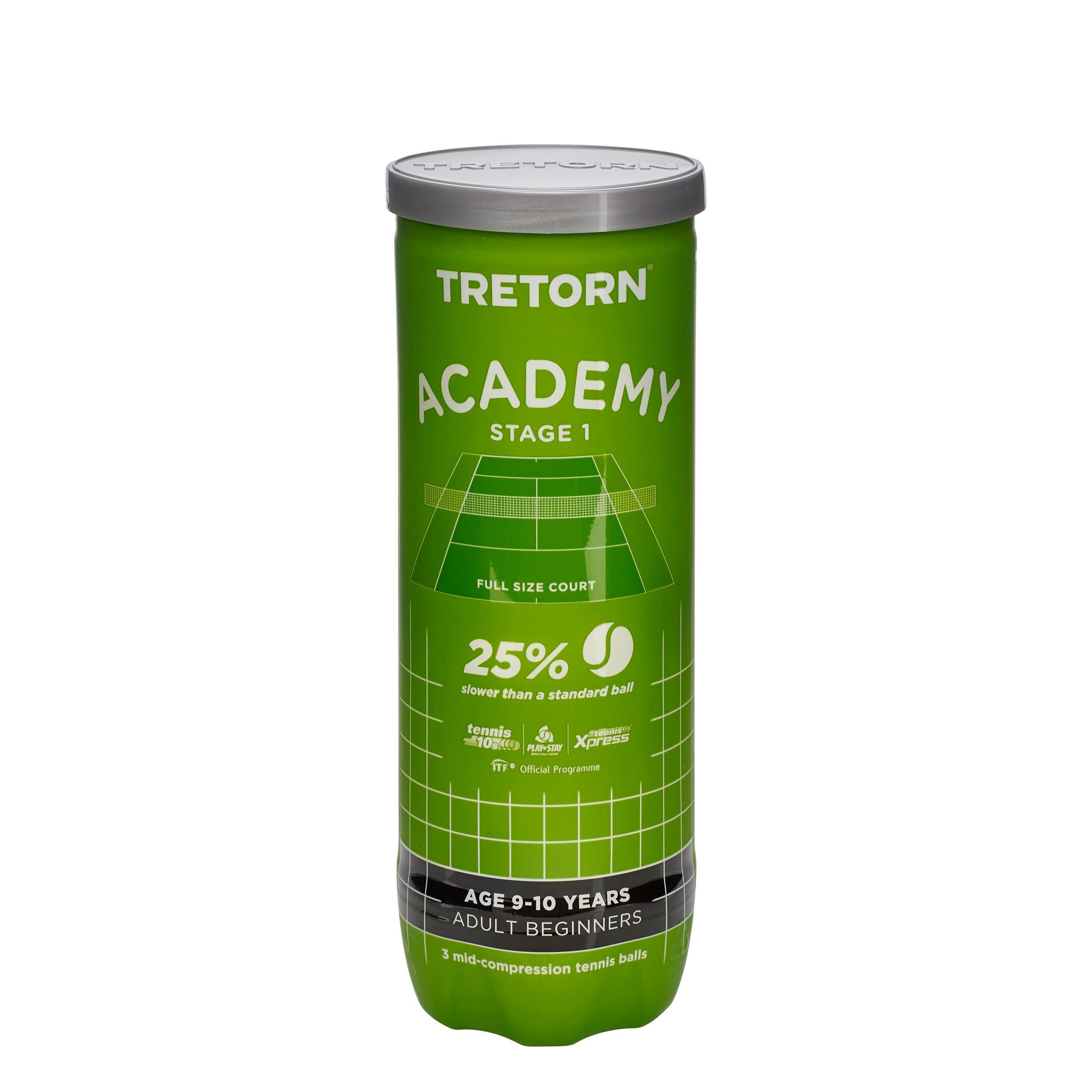 Tretorn Tennisball Academy green - 3 Tennisbälle - Play and Stay Ball - (3er Dose)