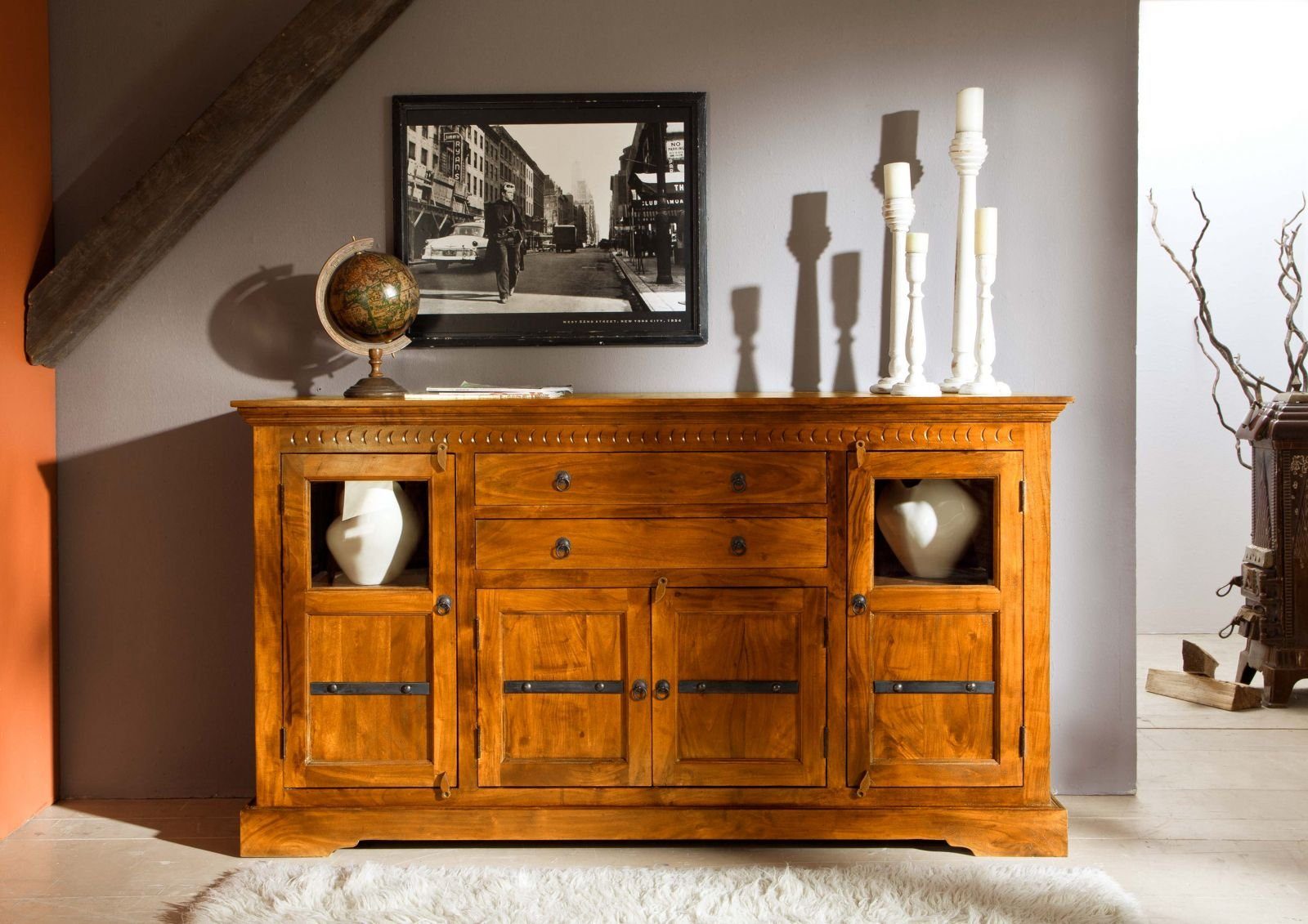 Massivmoebel24 Sideboard OXFORD (Massivholz), Sideboard Akazie 181x50x100 honig lackiert OXFORD #0453