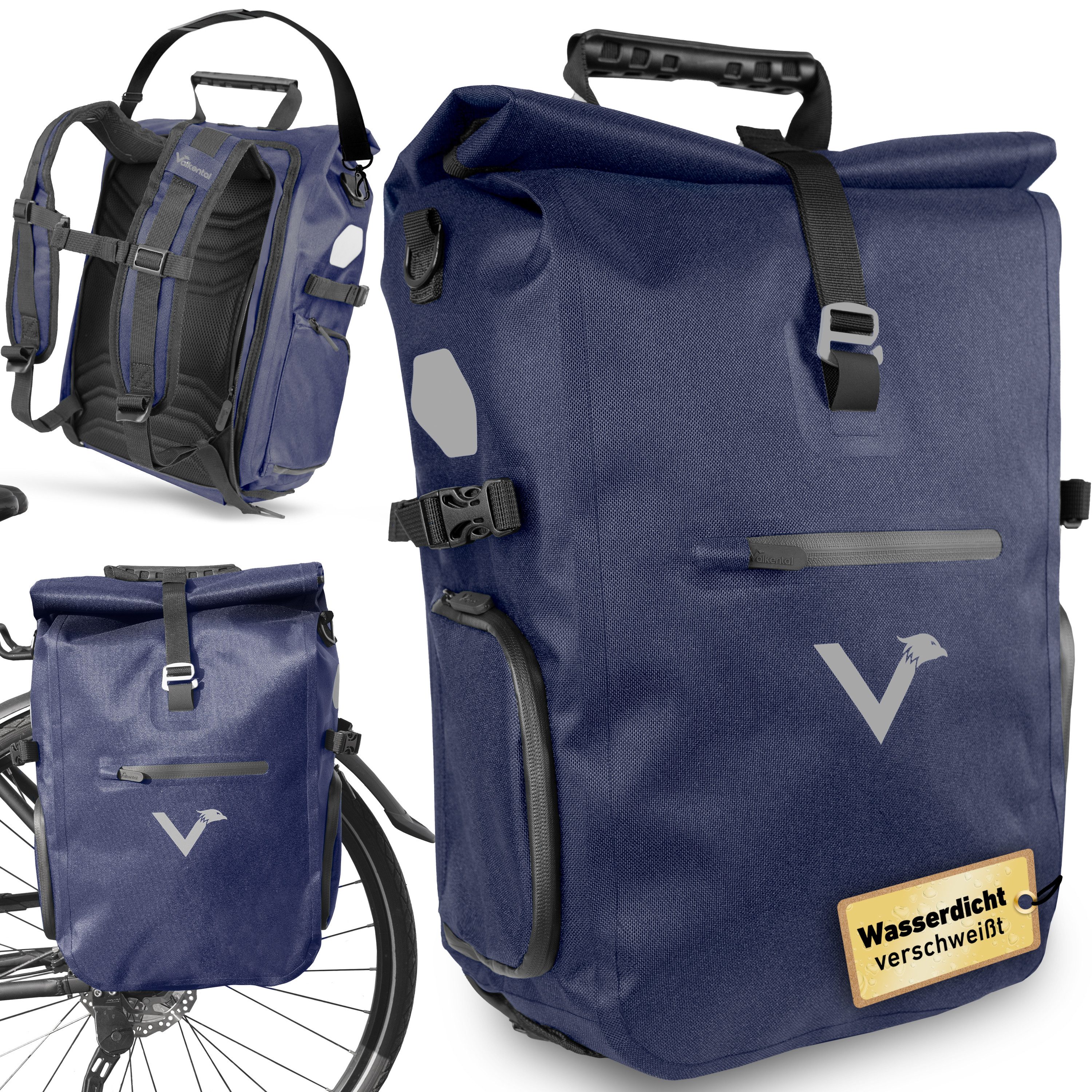 Valkental Fahrradtasche Pro Gepäckträgertasche, Rucksack & Umhängetasche, wasserdicht, Hochwertiges Nylon 23 L