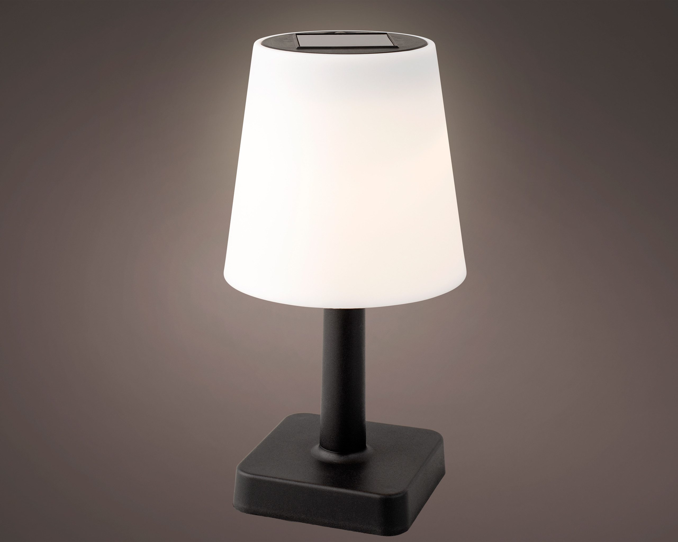 Lumineo LED Solarleuchte, Dauerlicht, warmweiß, Solar Tischlampe kabellos 12x23cm Kunststoff Outdoor Warmweiß
