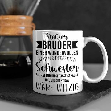 Trendation Tasse Trendation - Bruder Geschenk von Schwester - Stolzer Bruder - Tasse mit Spruch Kaffeetasse Bruder Geschenkidee