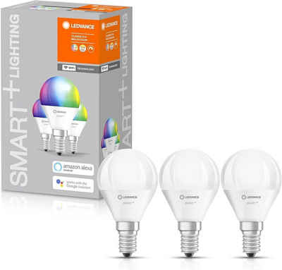 Ledvance LED-Leuchtmittel SMART+ WiFi LED Lampe E14 Dimmbar Glühbirne RGBW 3er, E14, 3 St., RGBW und warmweiss bis kaltweiss, RGBW und warmweiss bis kaltweiss,Google Assistant oder Amazon Alexa