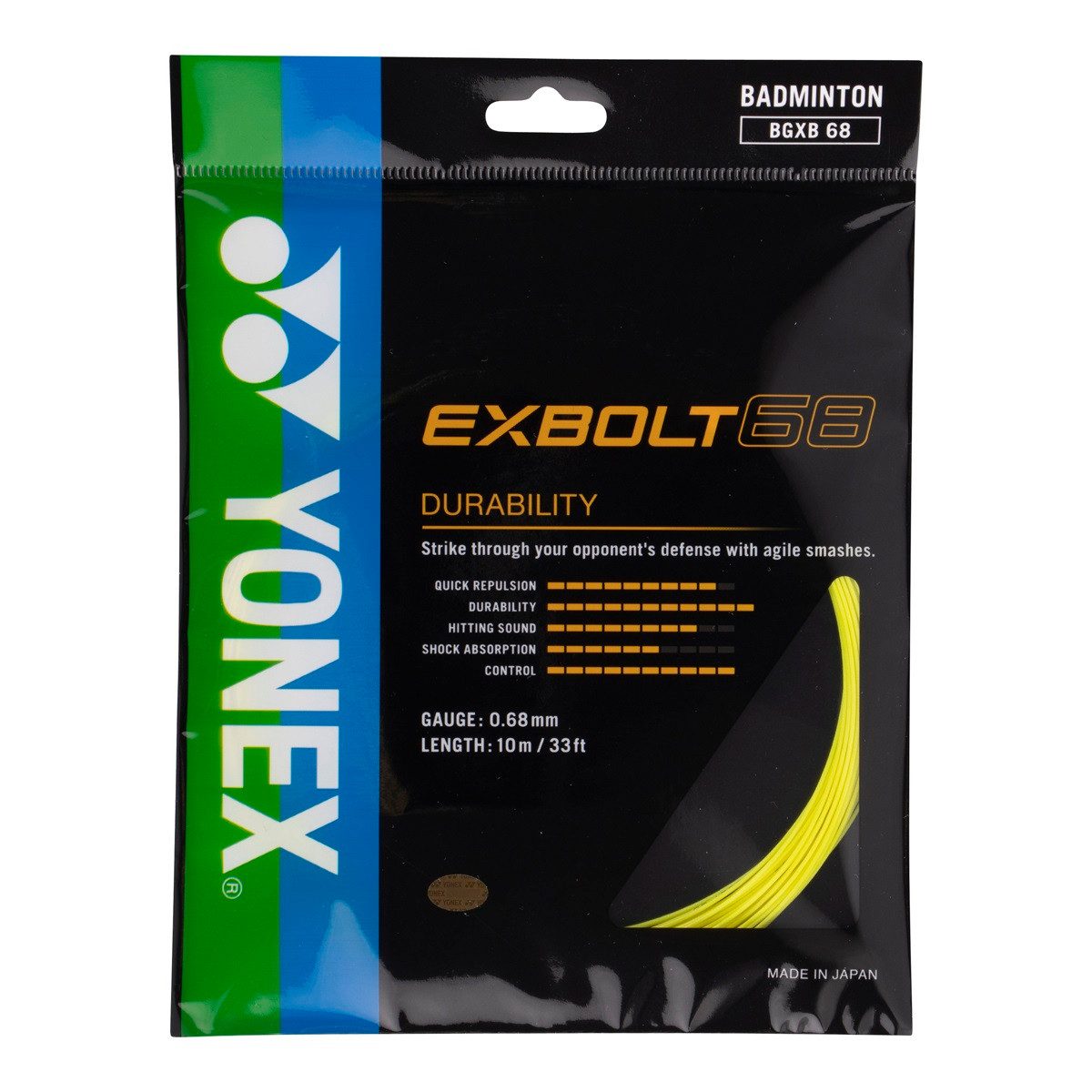 Badmintonsaite Exbolt 68 (Haltbarkeit) gelb 10m Set