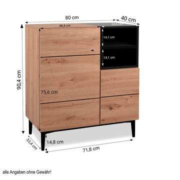 Homestyle4u Kommode Sideboard Eiche Holz Wohnzimmerschrank (Kein Set)