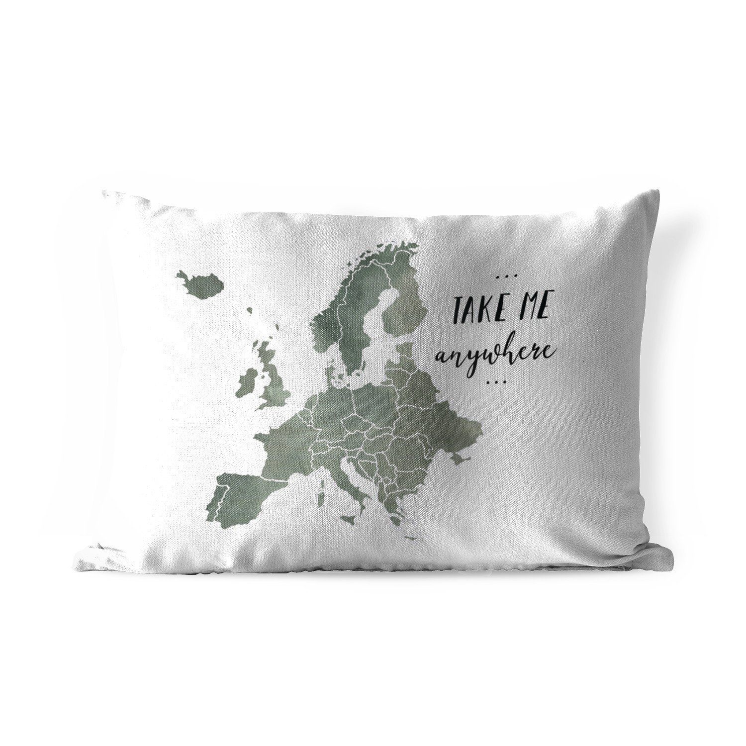 MuchoWow Dekokissen Karte von Europa - Grau - Zitat, Outdoor-Dekorationskissen, Polyester, Dekokissenbezug, Kissenhülle