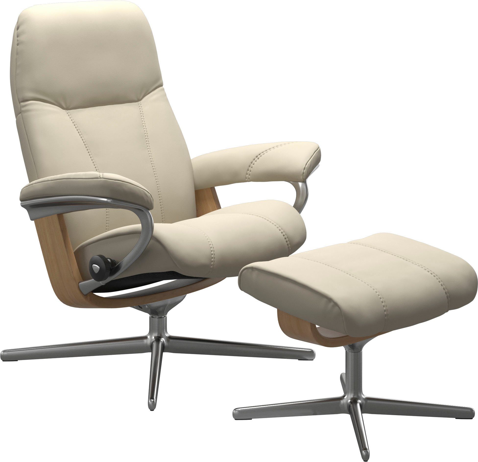 Größe mit & Consul Relaxsessel Stressless® Base, L, Eiche Relaxsessel S, Cross M Hocker), Hocker, Holzakzent mit (Set, mit