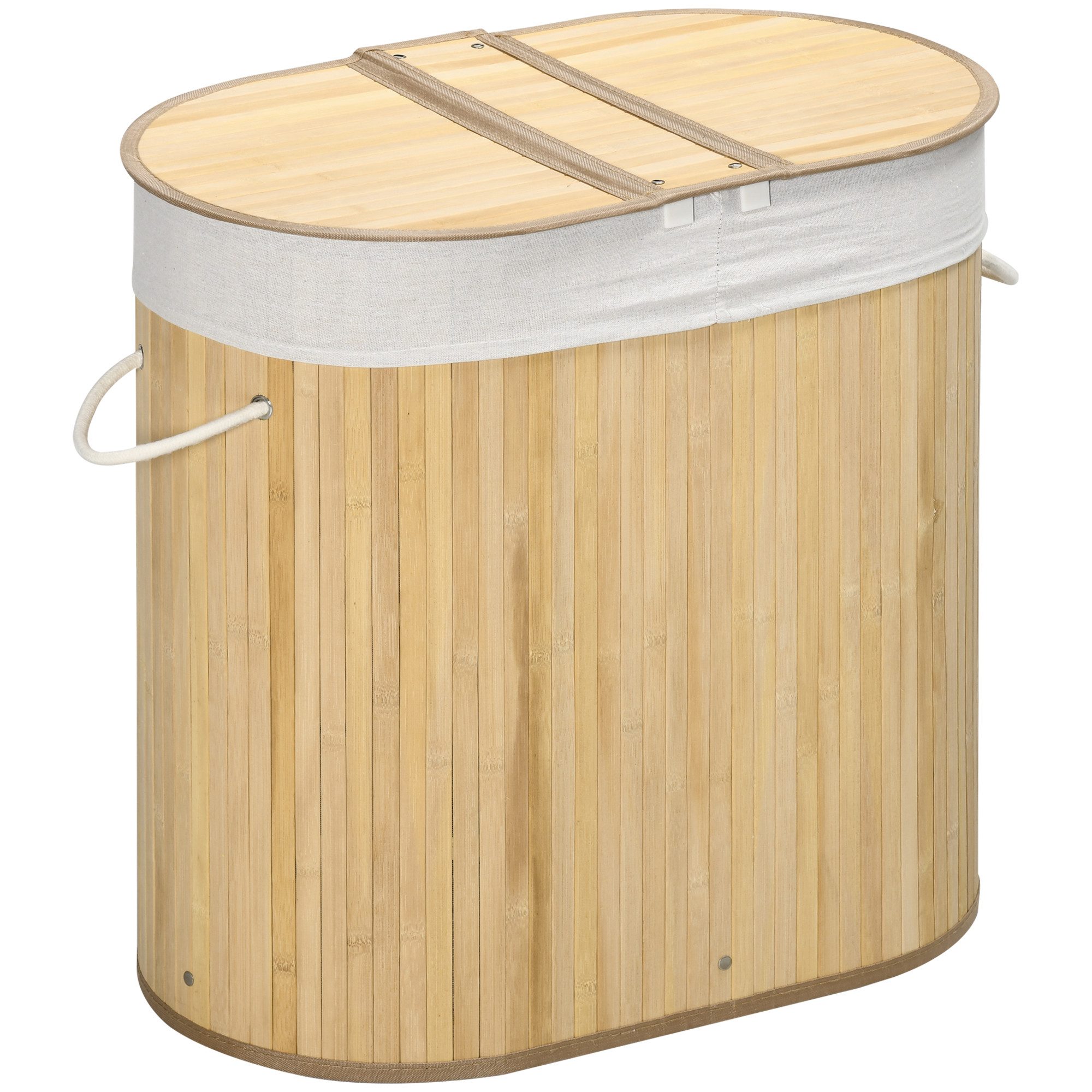 HOMCOM Wäschekorb Wäschesammler mit Griffen, Wäschesortierer, Naturholz (Set, 1 St., Wäschebox + Wäschekorb), 100 Liter, Bambus, mit Deckel – Bild 2 von 5