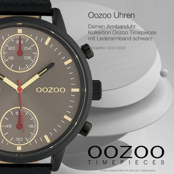 OOZOO Quarzuhr Oozoo Unisex Armbanduhr Timepieces Analog, (Analoguhr), Damen, Herrenuhr rund, extra groß (50mm) Lederarmband schwarz, Fashion