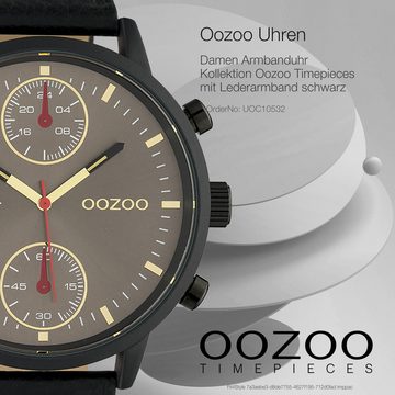 OOZOO Quarzuhr Oozoo Unisex Armbanduhr Timepieces Analog, Damen, Herrenuhr rund, extra groß (50mm) Lederarmband schwarz, Fashion