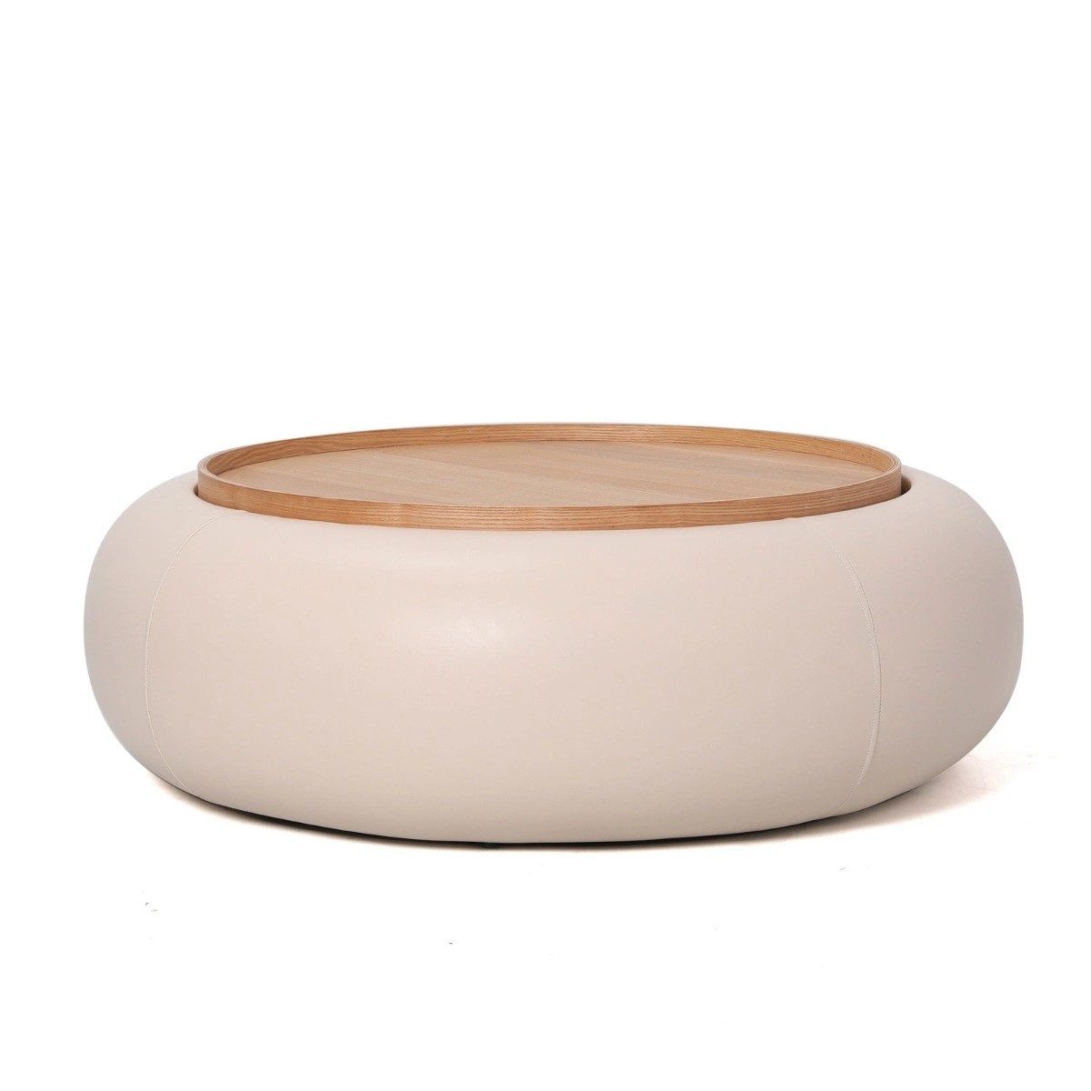 LEVEN Lifestyle Couchtisch LOVANI Wohnzimmertisch Beige Rund mit Stauraum Ø 102 cm, abnehmbare Tischplatte Ø74 cm