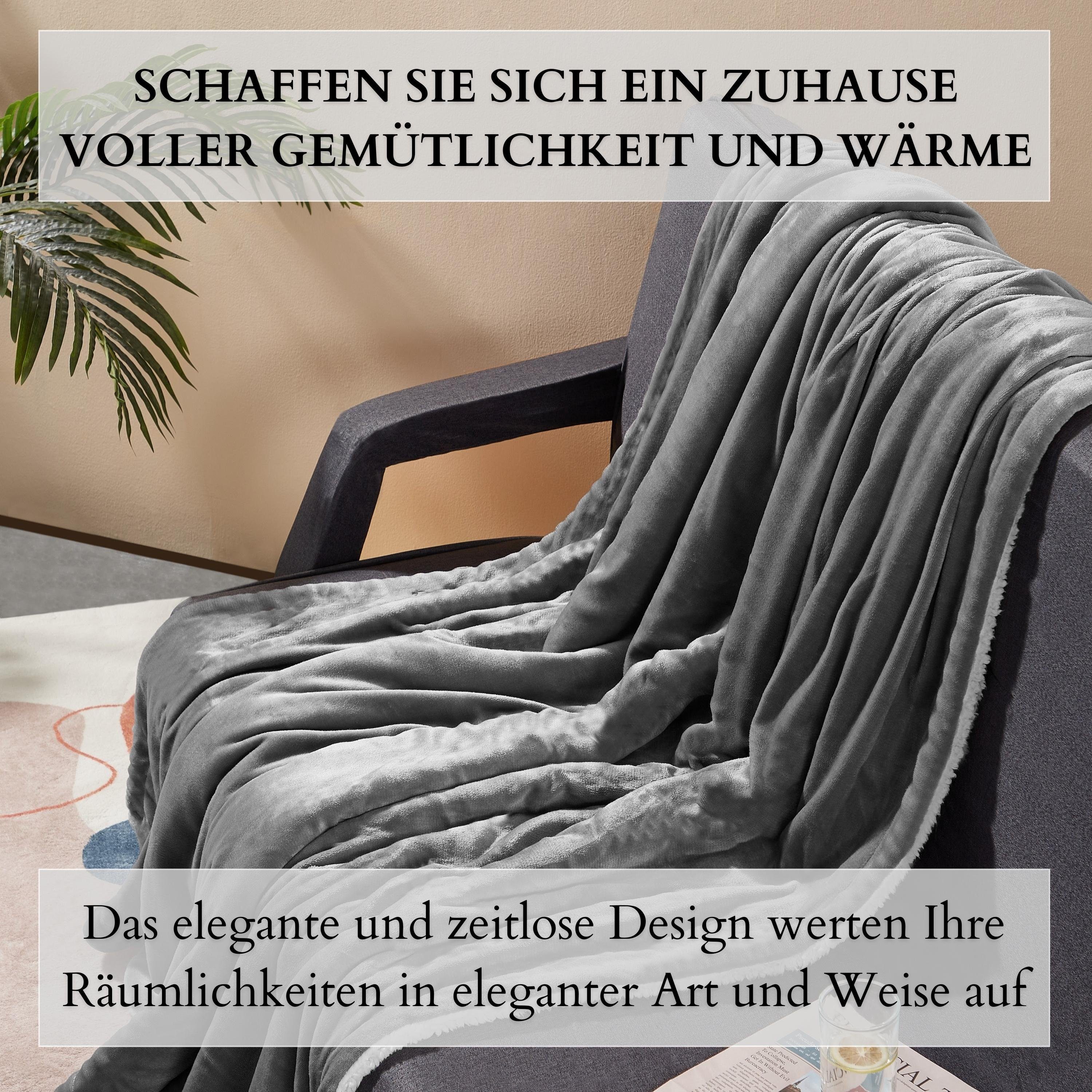 Wohndecke EO-9504, ecosa, Zeitloses Design,Waschmaschinen geeignet, Hautfreundlich und atmungsaktiv,Kuscheldecke,Sherpa,Kuscheldecke,Tagesdecke