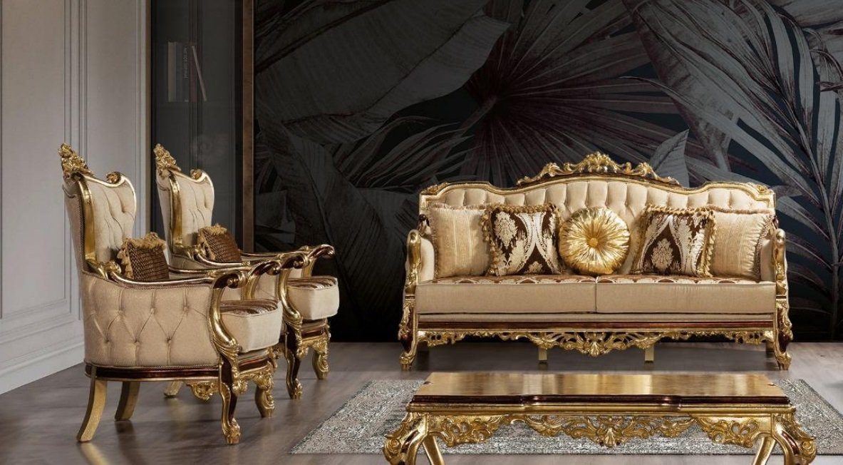 Sitz Luxus Barock Wohnzimmer-Set, Sessel Design Sofa Set 3+1+1 Sofagarnitur Couch JVmoebel
