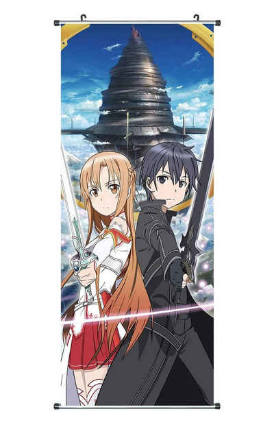 GalaxyCat Poster Sword Art Online Rollbild, Kakemono aus Stoff, Poster 100x40cm, Asuna & Kirito, Asuna & Kirito Rollbild / Kakemono