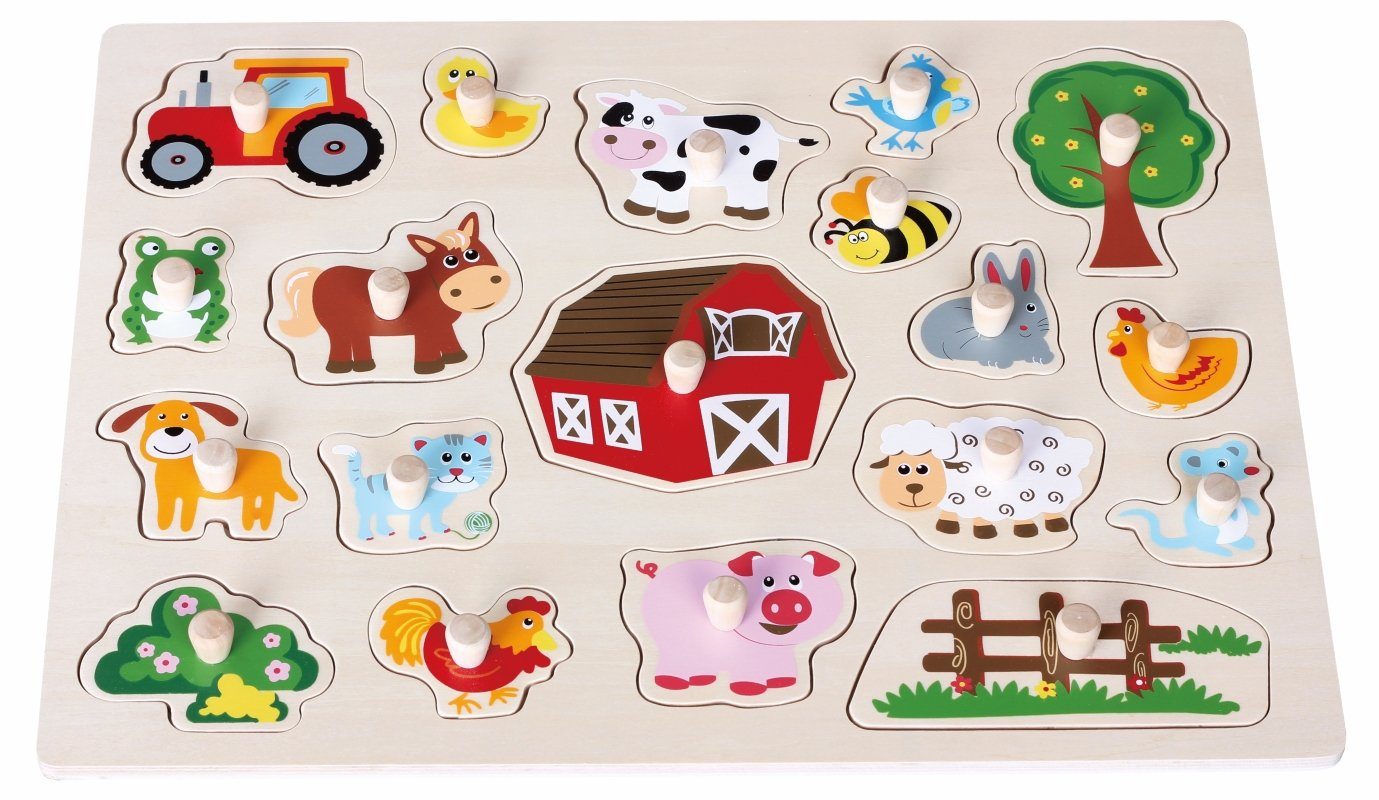 Lelin Steckpuzzle 20074 Großes Holzpuzzle mit Knauf Thema Farm, 19 Puzzlete günstig online kaufen