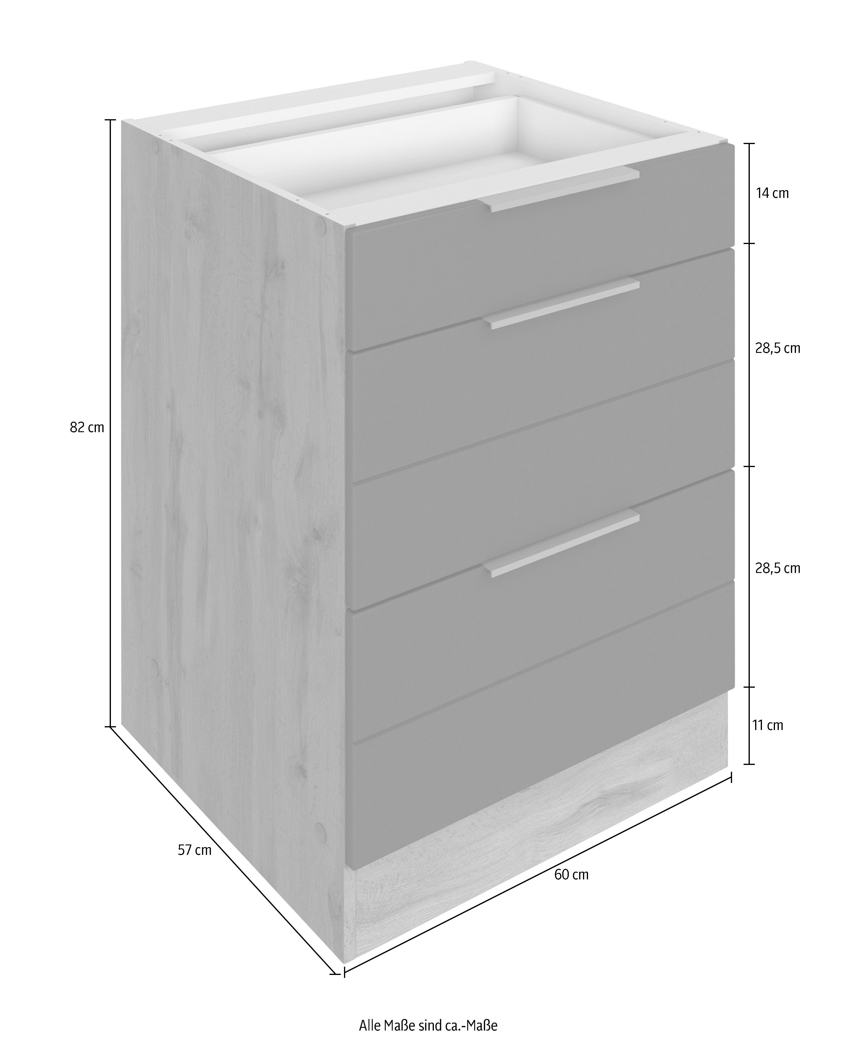 HELD MÖBEL Luhe Matt/wotaneichefarben wotaneiche grau breit, cm mit waagerechter Auszugsunterschrank Lisene | 60 hochwertige MDF-Fronten