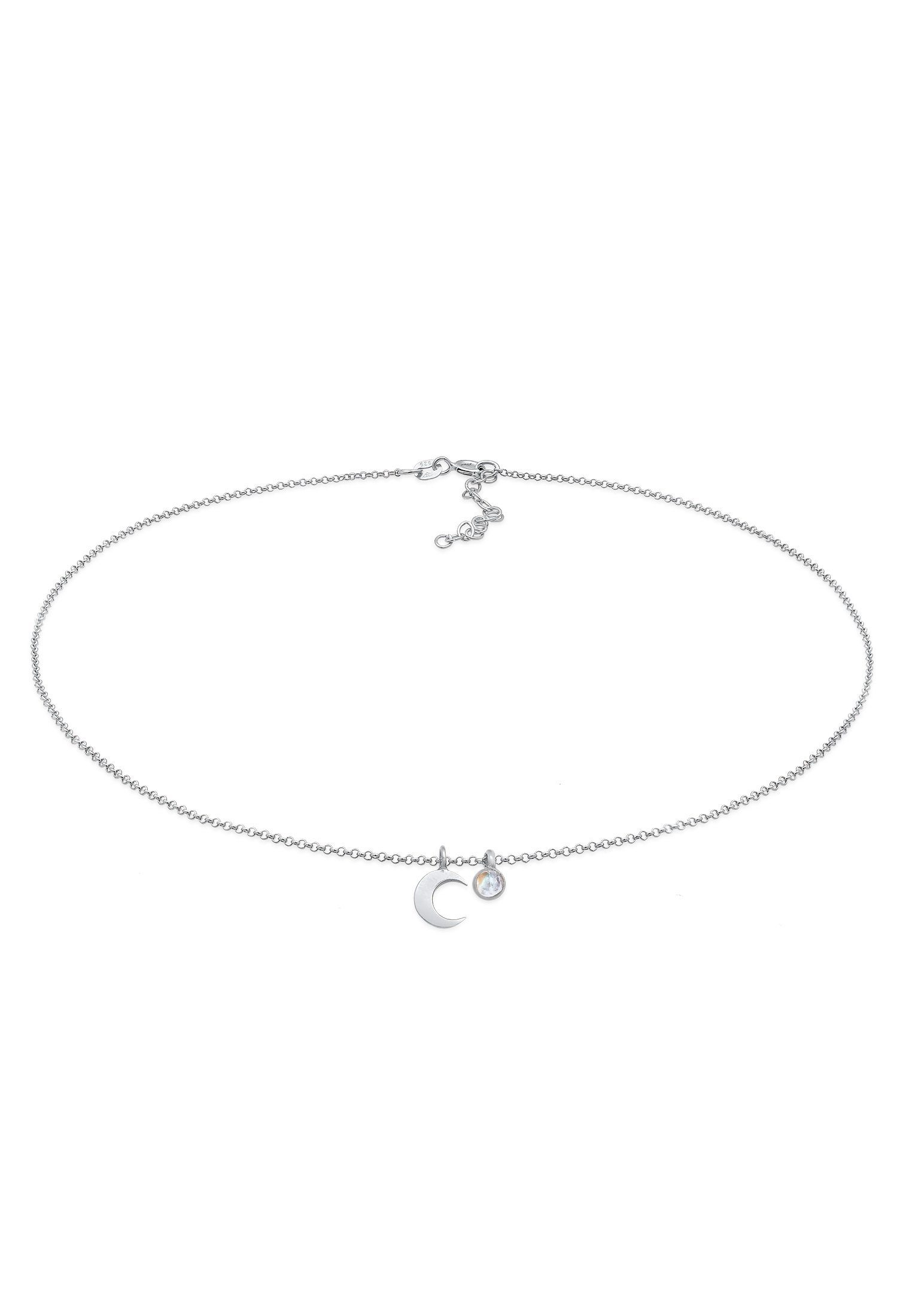 Valentinstagsgeschenk Elli Choker Choker Halbmond Astro Mondstein 925 Silber, silberfarben, Silber