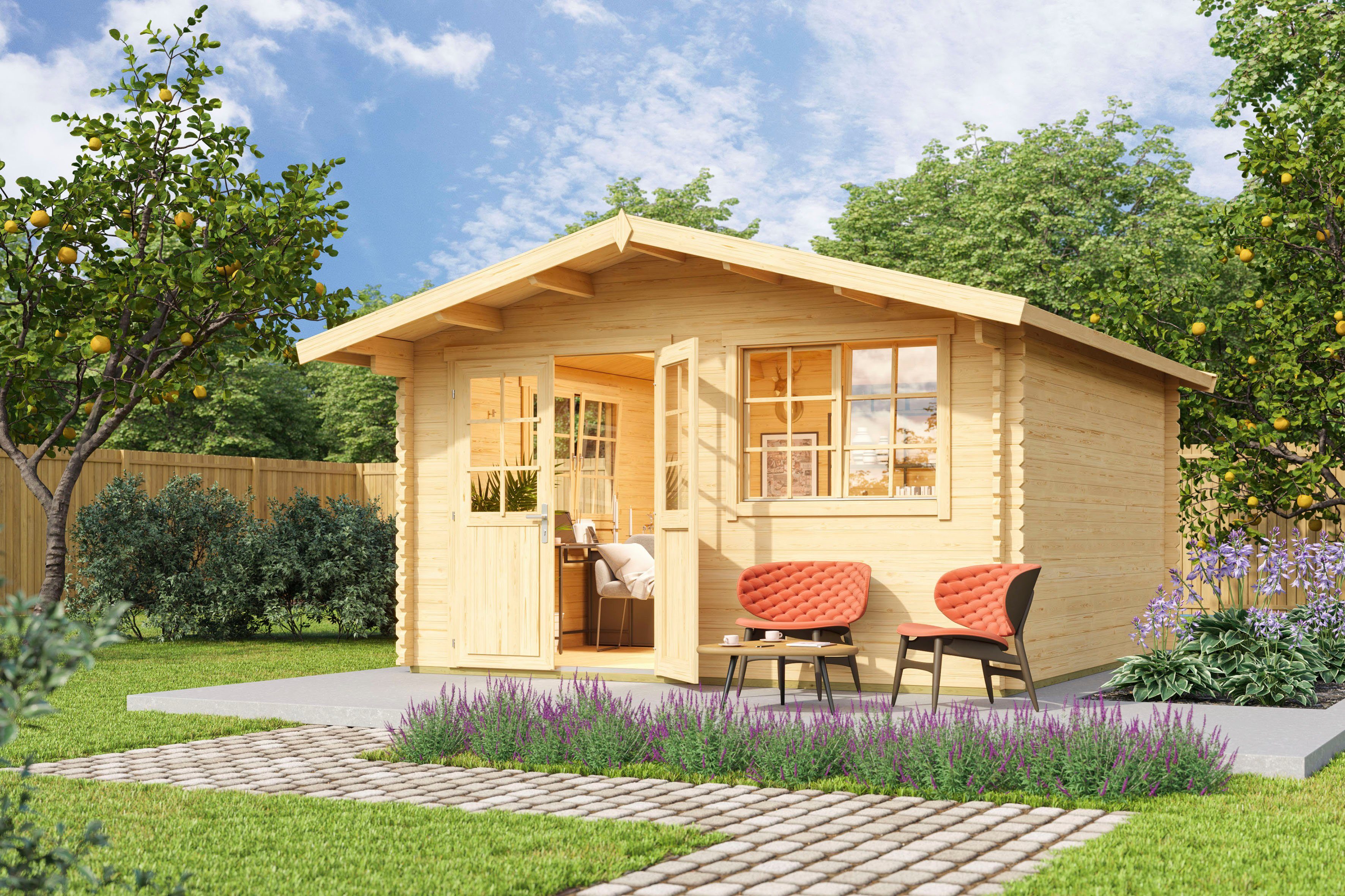LASITA MAJA Gartenhaus Norderney 3, BxT: 444,6x480 cm, (Set, inkl. Fussbodenbretter zum verlegen), Blockbohlenhaus 40 mm