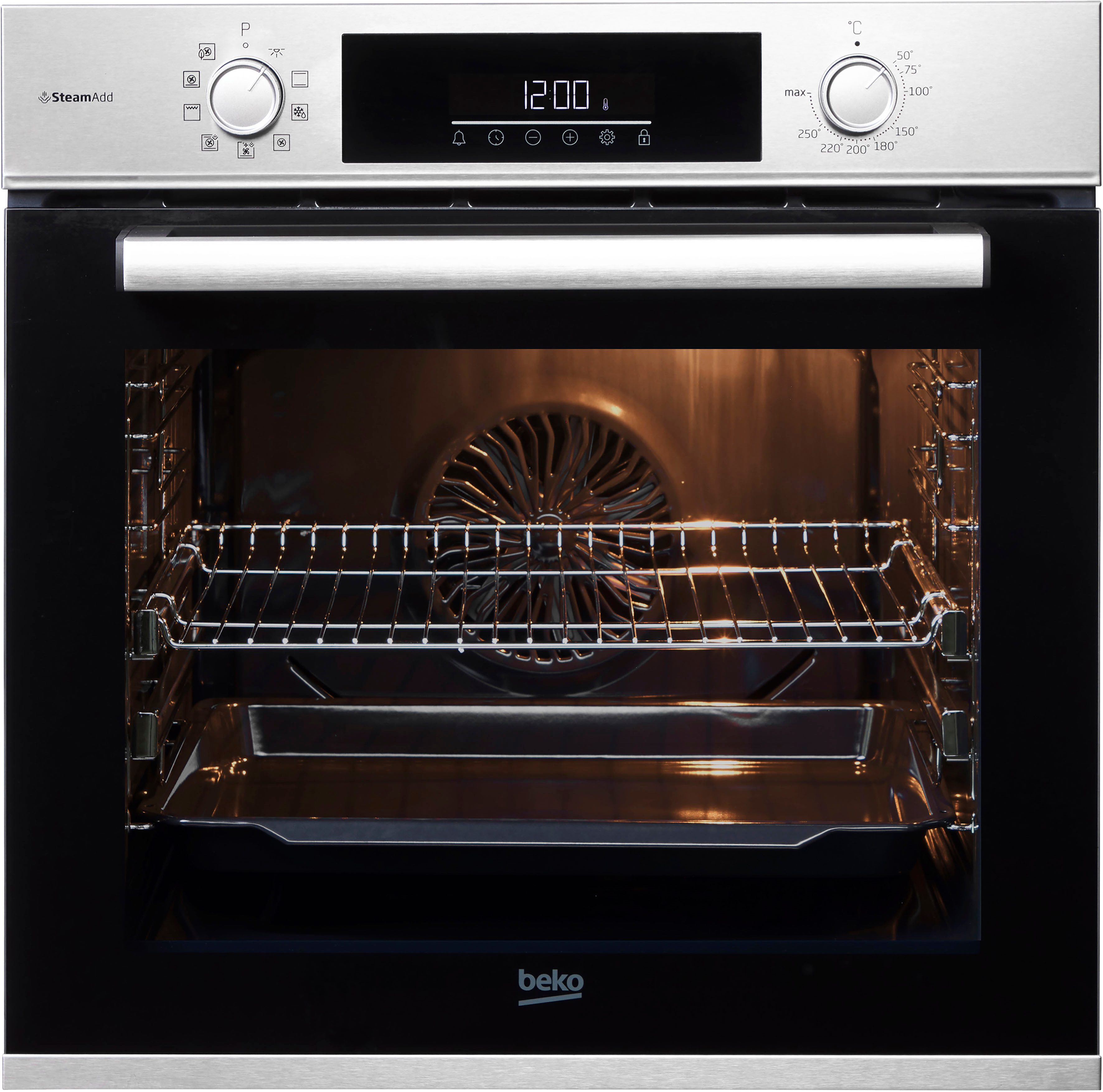 BEKO Einbaubackofen BBIS12301XE, mit 2-fach-Teleskopauszug, SteamShine, SteamAdd Dampffunktion