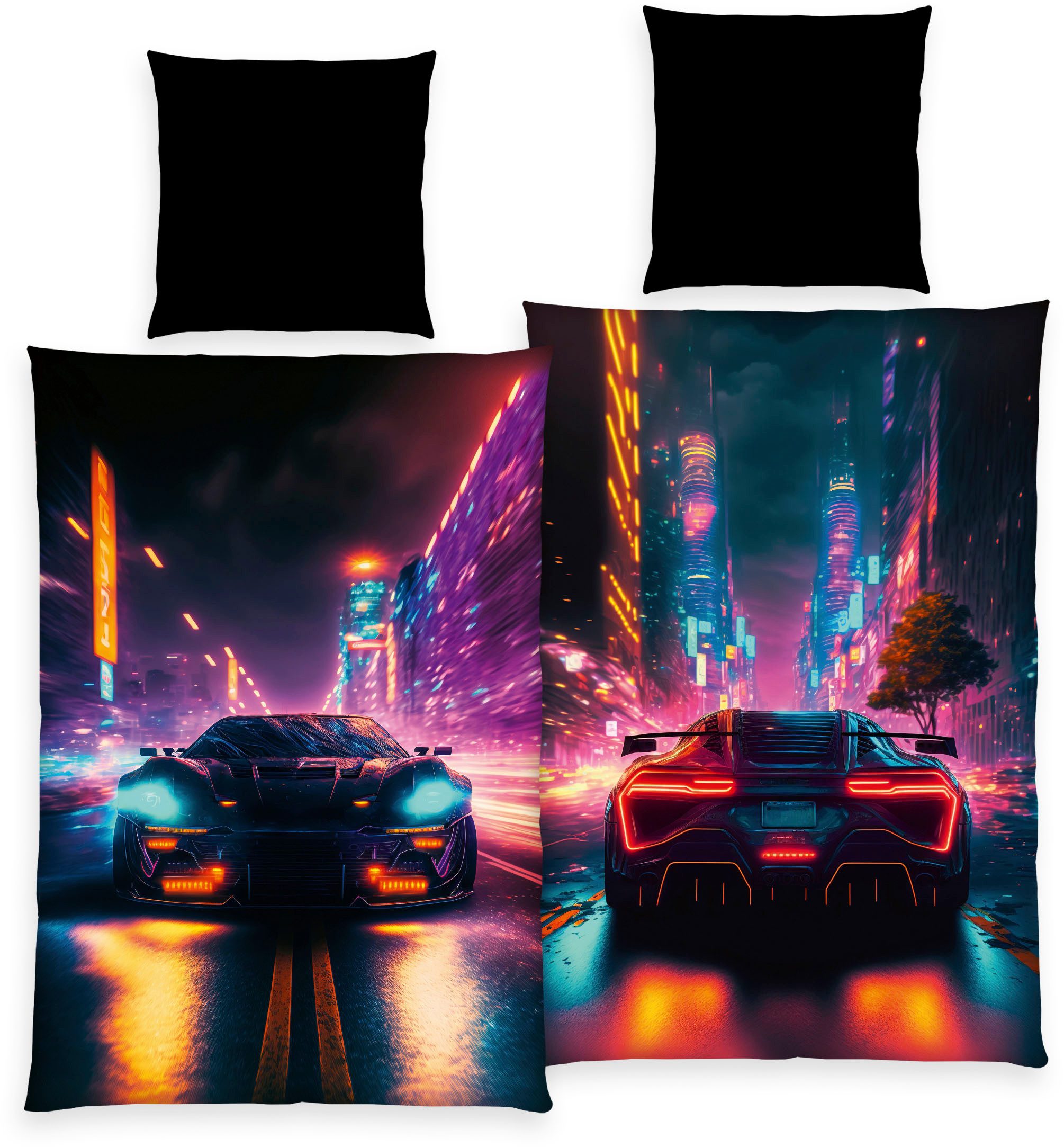 Herding Young Collection Bettwäsche YC Neoncar, Microfaser, 2 teilig, mit coolem Motiv
