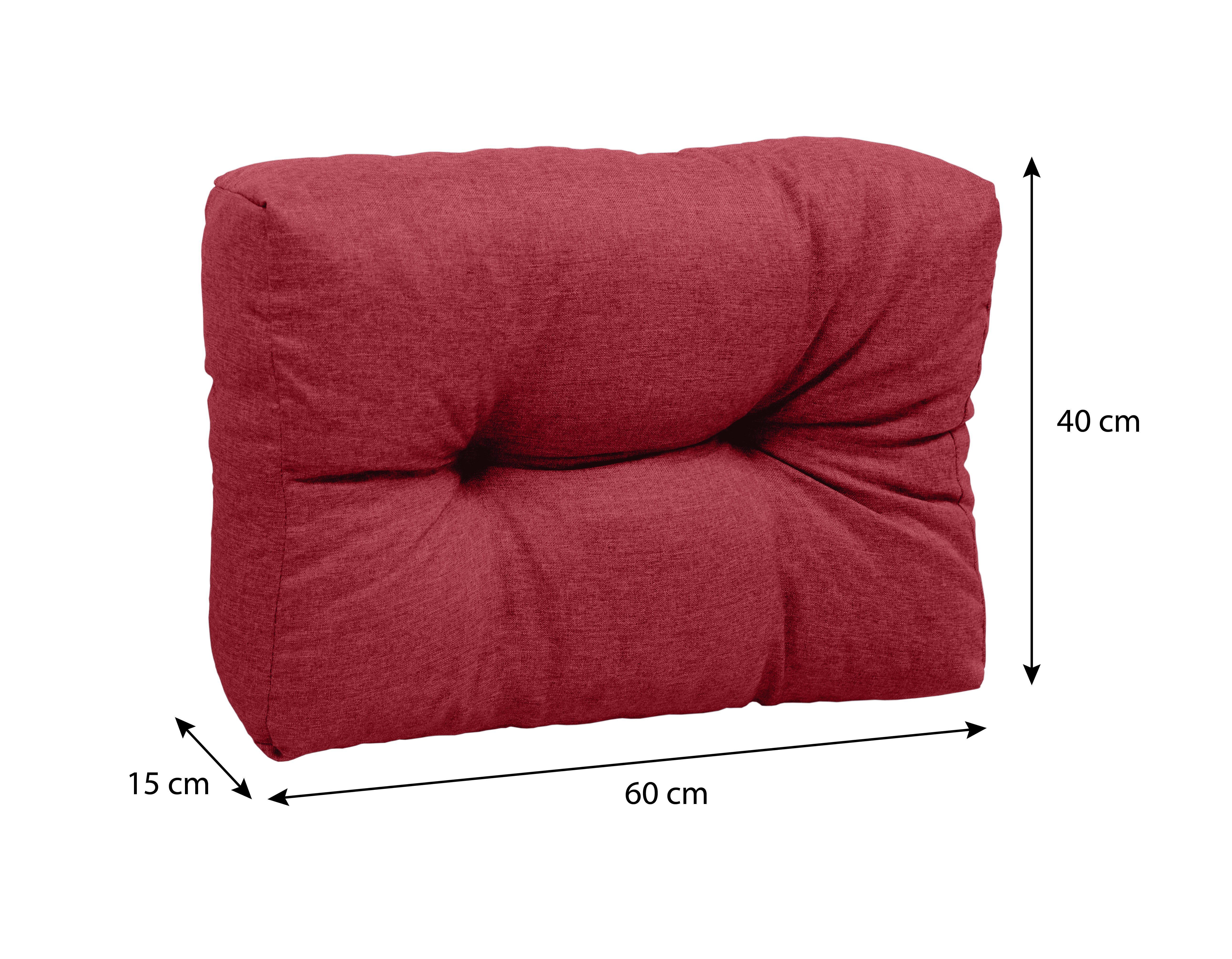 sunnypillow Rückenkissen Palettenkissen gesteppt Seitenkissen 60 x 40 x 15 cm, Rot