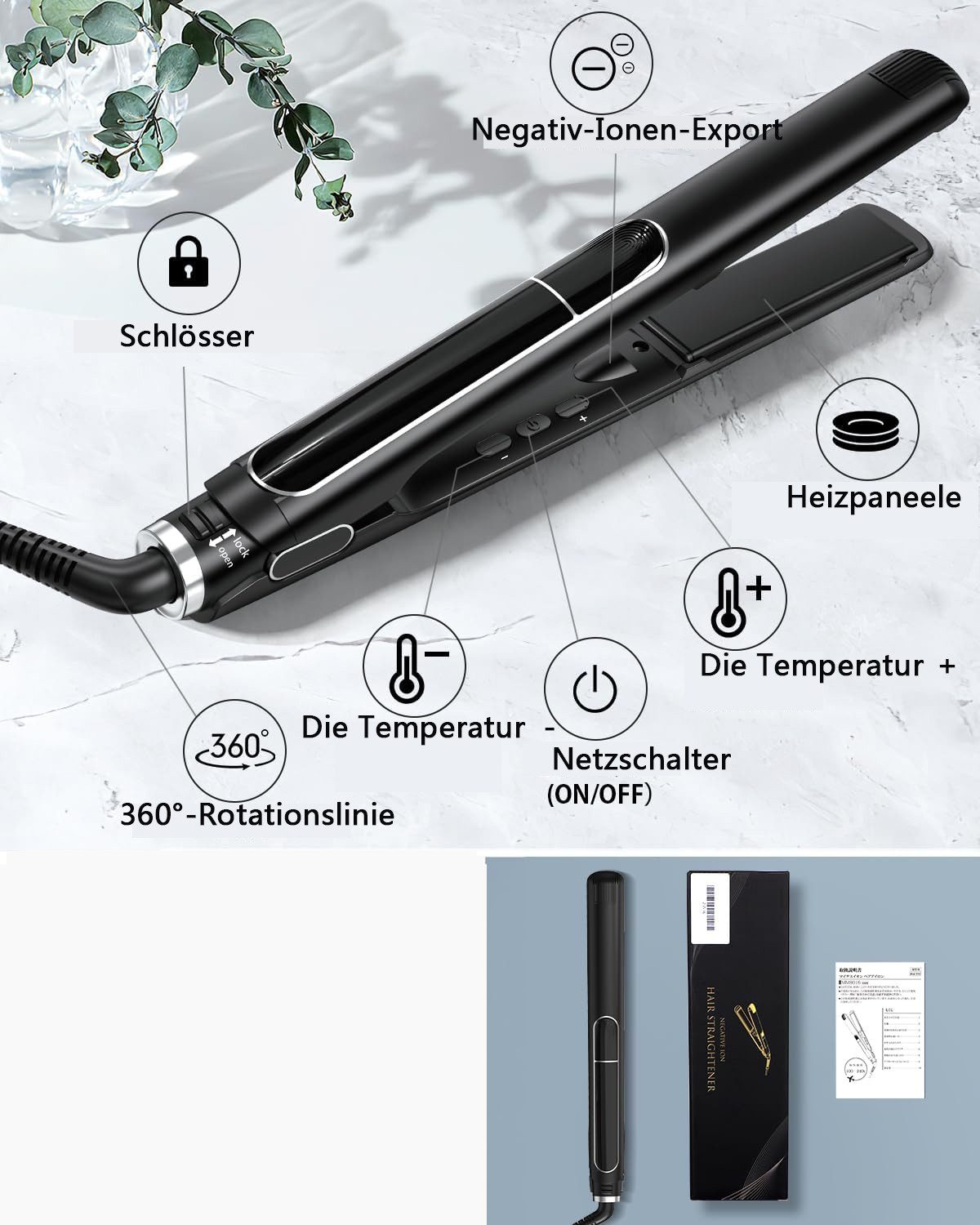 ibettertec Glätteisen Glätteisen Profi Lockenstab Haarglätter LCD-Display 100-230°C Schnelles Styling, in der Lage, verschiedene Frisuren zu kreieren, geeignet für glattes, lockiges Haar und wesentliche Stylingwerkzeuge für den Arbeitsweg, Haarglätter mit LCD-Display und Schlos, Haarglätter passt in die Handtasche, Keramik-Heizplatte