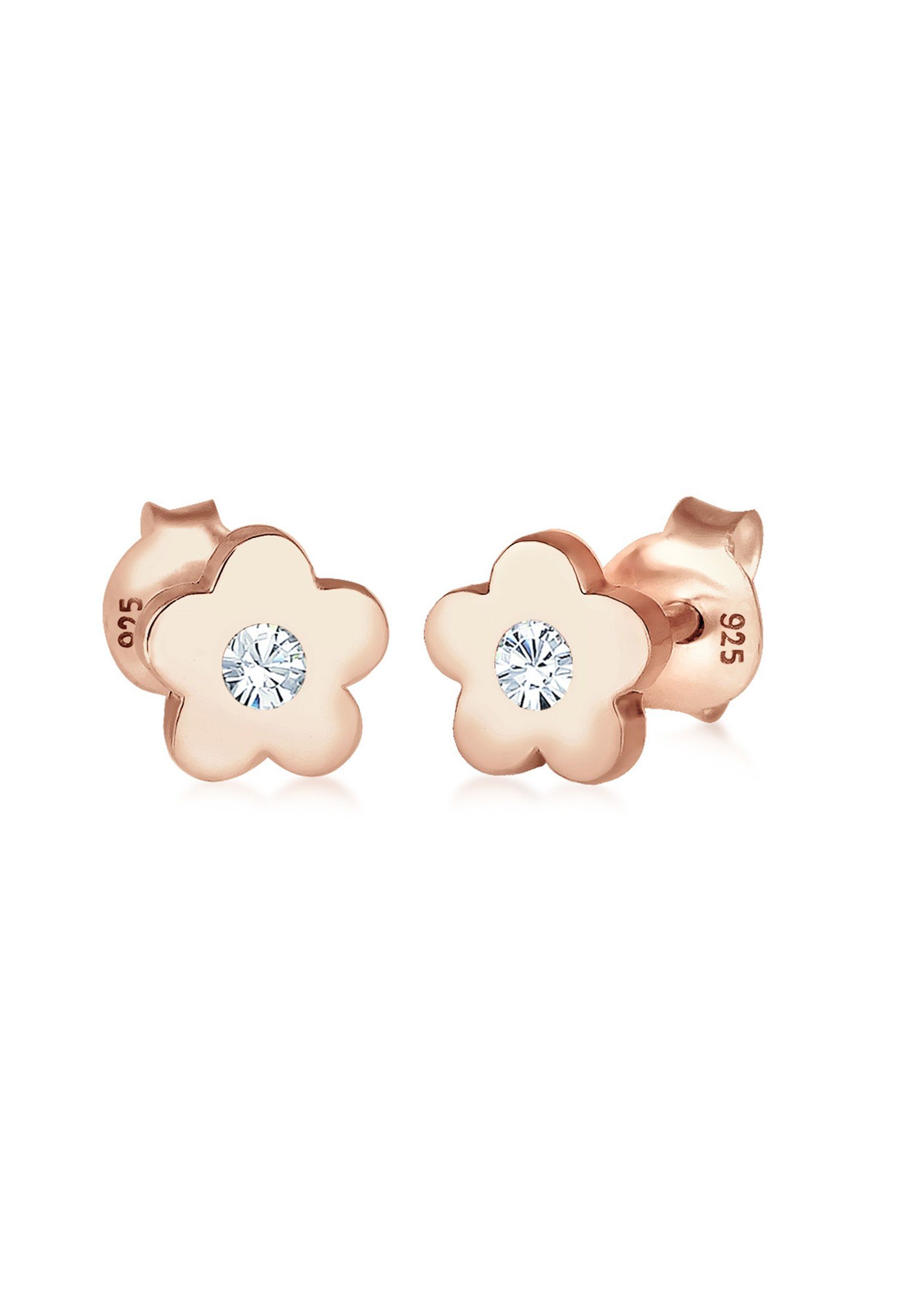 Elli Paar Ohrstecker Kinder Blume Kristall 925 Silber, Blume Rosegold