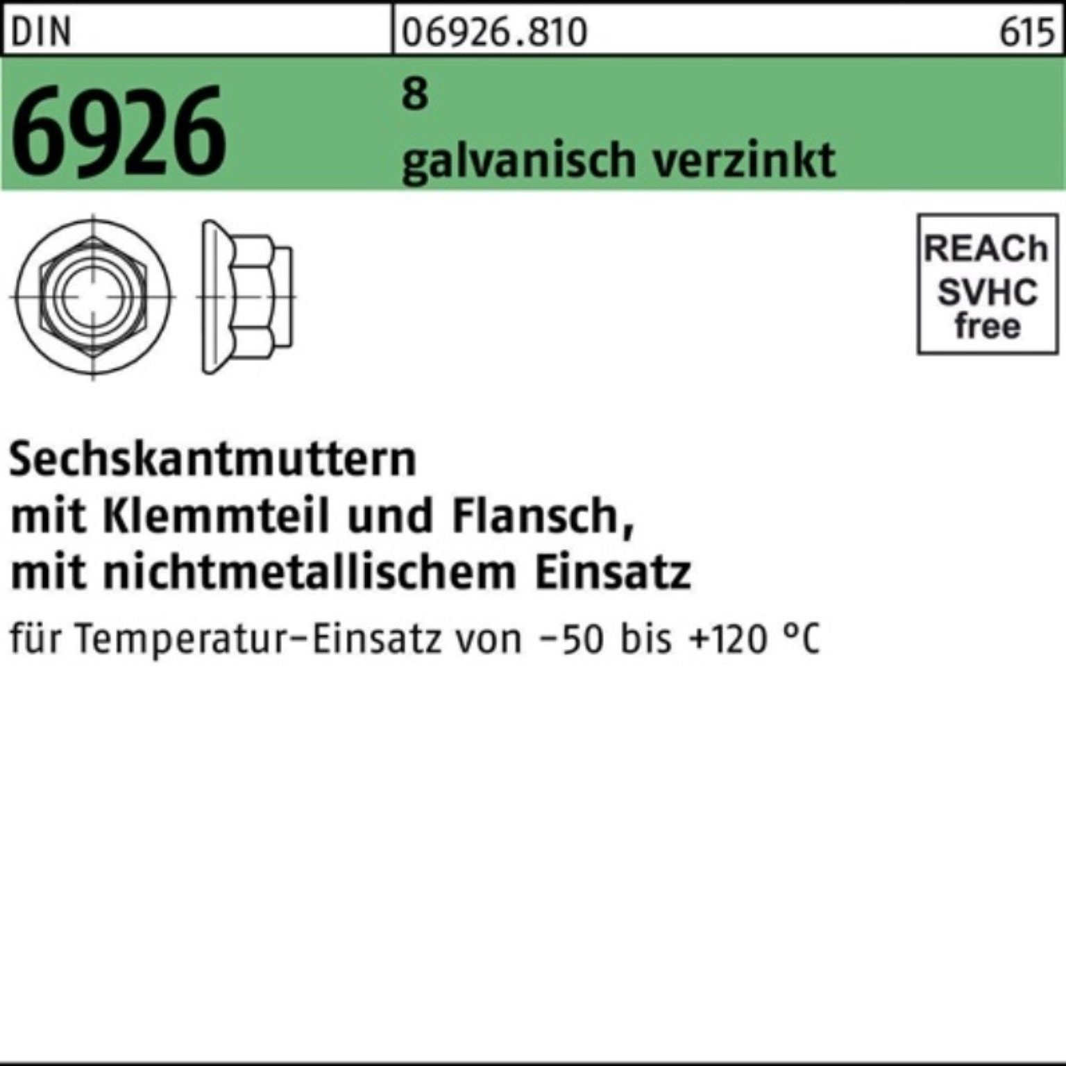 Reyher Muttern 100er Pack Sechskantmutter DIN 6926 Klemmteil/Flansch M12 8 galv.verz.