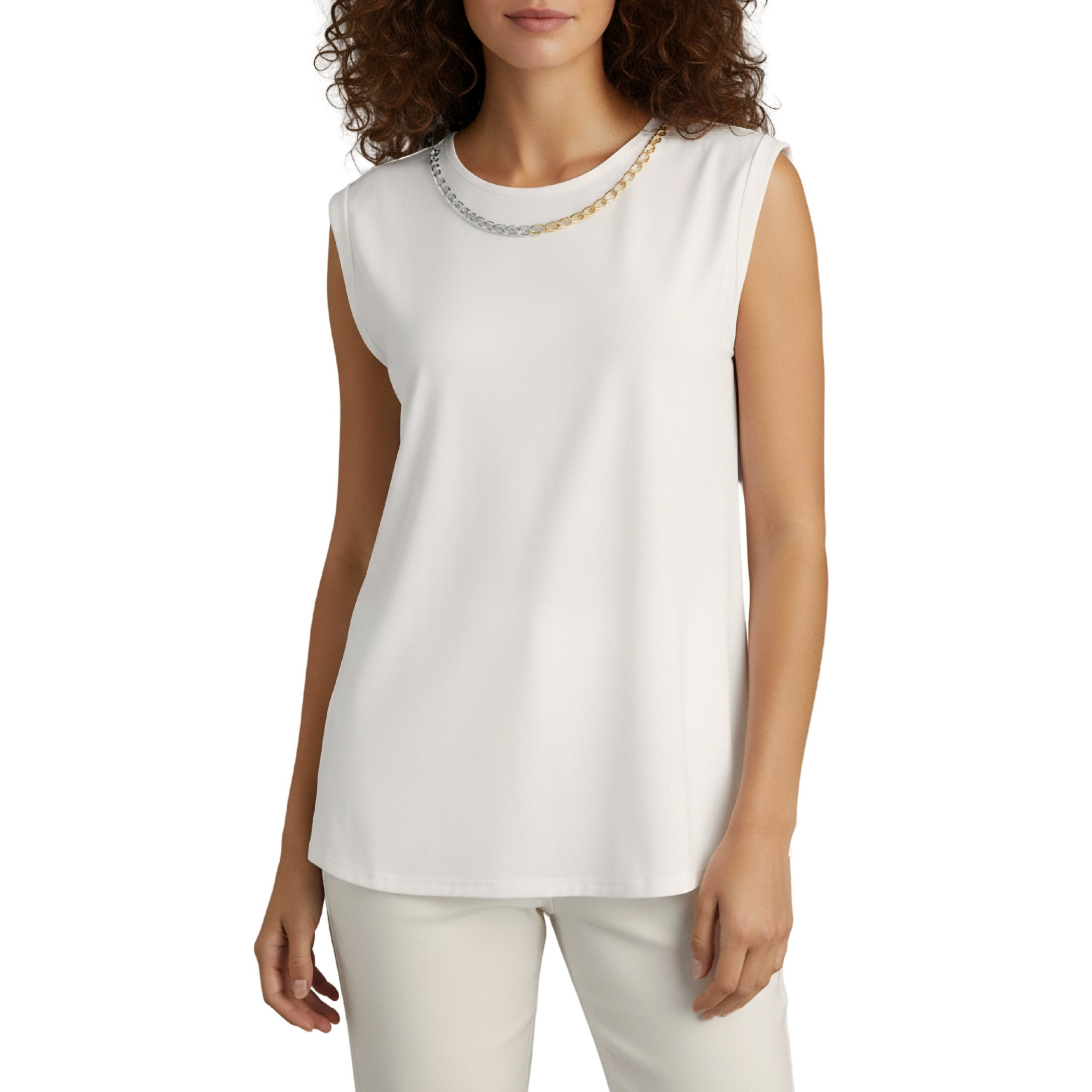 Sarcia.eu Blusentop Cremefarbene, ELEGANTE ärmellose Damenbluse mit ZIERKET günstig online kaufen