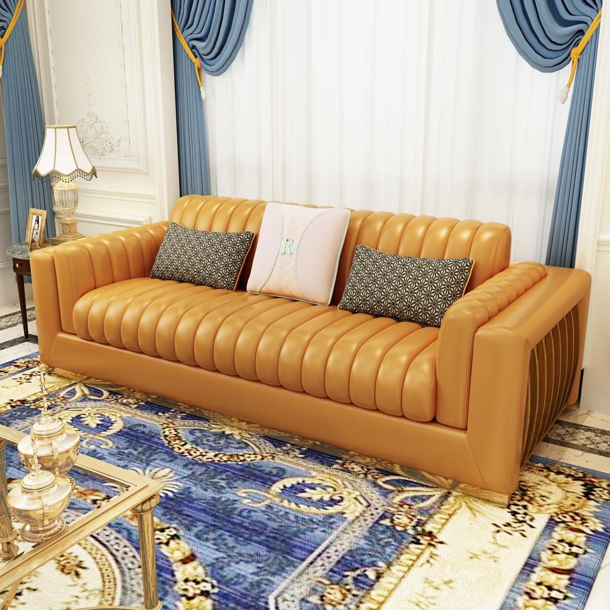 JVmoebel Sofa, Wohnlandschaft Design Modern Sofas Sofa 3 Sitzer Ledersofa Couch Orange