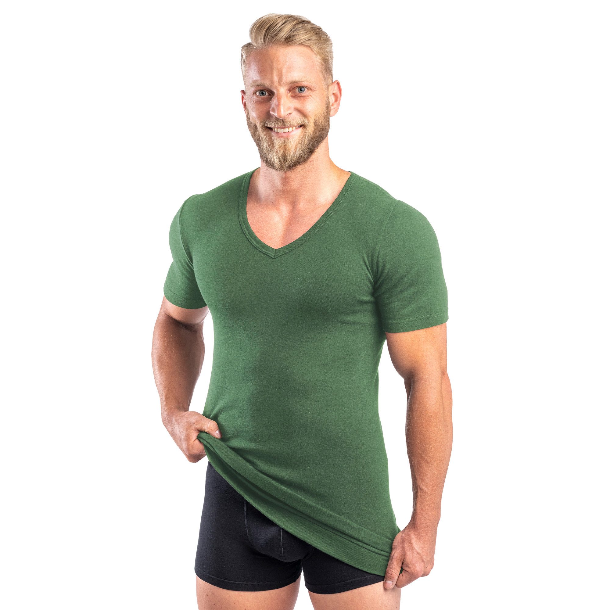 HERMKO Unterziehshirt 488710 Extralanges Herren kurzarm Shirt +6 cm V-Neck günstig online kaufen