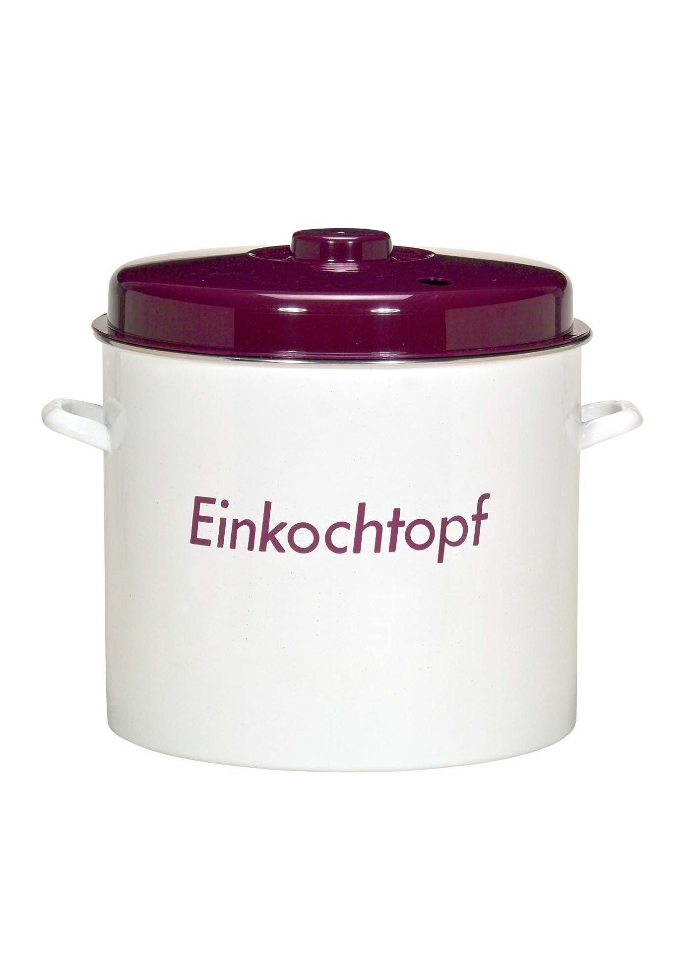 Krüger Einkochtopf, Emaille (1-tlg), Induktion, Außenfarbe creme mit Schriftzug in aubergine