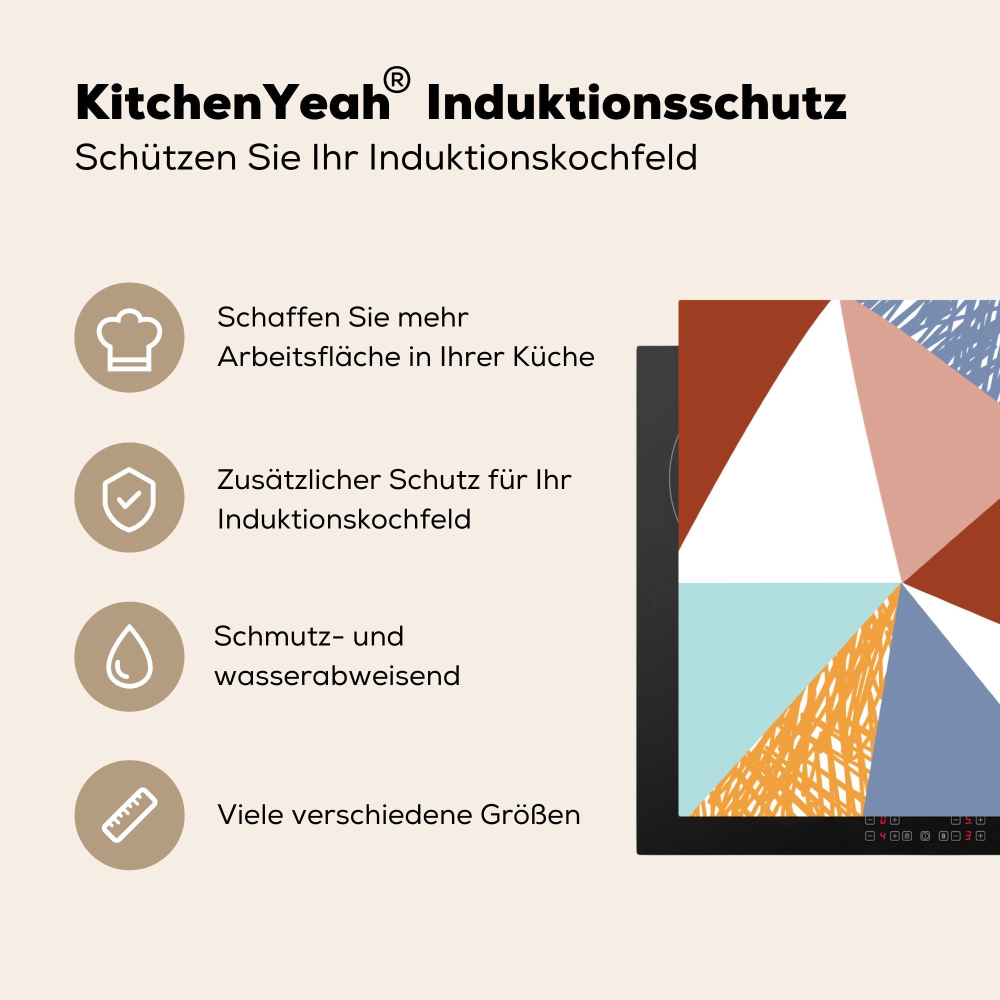 - Vinyl, cm, (1 Schutz tlg), Design für Dreiecke MuchoWow 81x52 Ceranfeldabdeckung Kinder, - Induktionskochfeld Herdblende-/Abdeckplatte küche, die