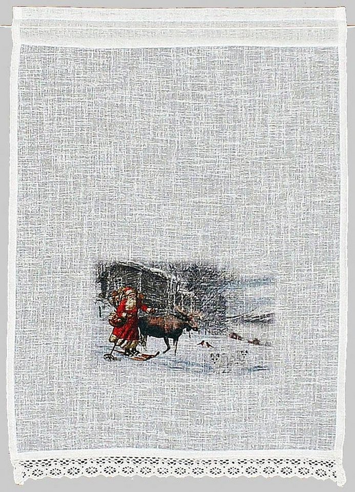 Scheibengardine Weihnachtsmann, HOSSNER - ART OF HOME DECO, Stangendurchzug  (1 St), halbtransparent, Organza, Landhaus-Look