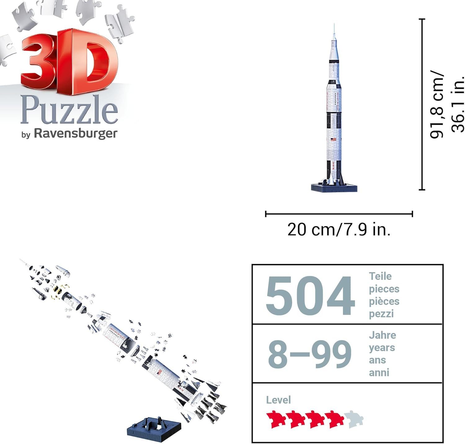 Ravensburger Puzzle Ravensburger 3D Puzzle 11545 Apollo Saturn V Rakete Weltraum 8+, Puzzleteile