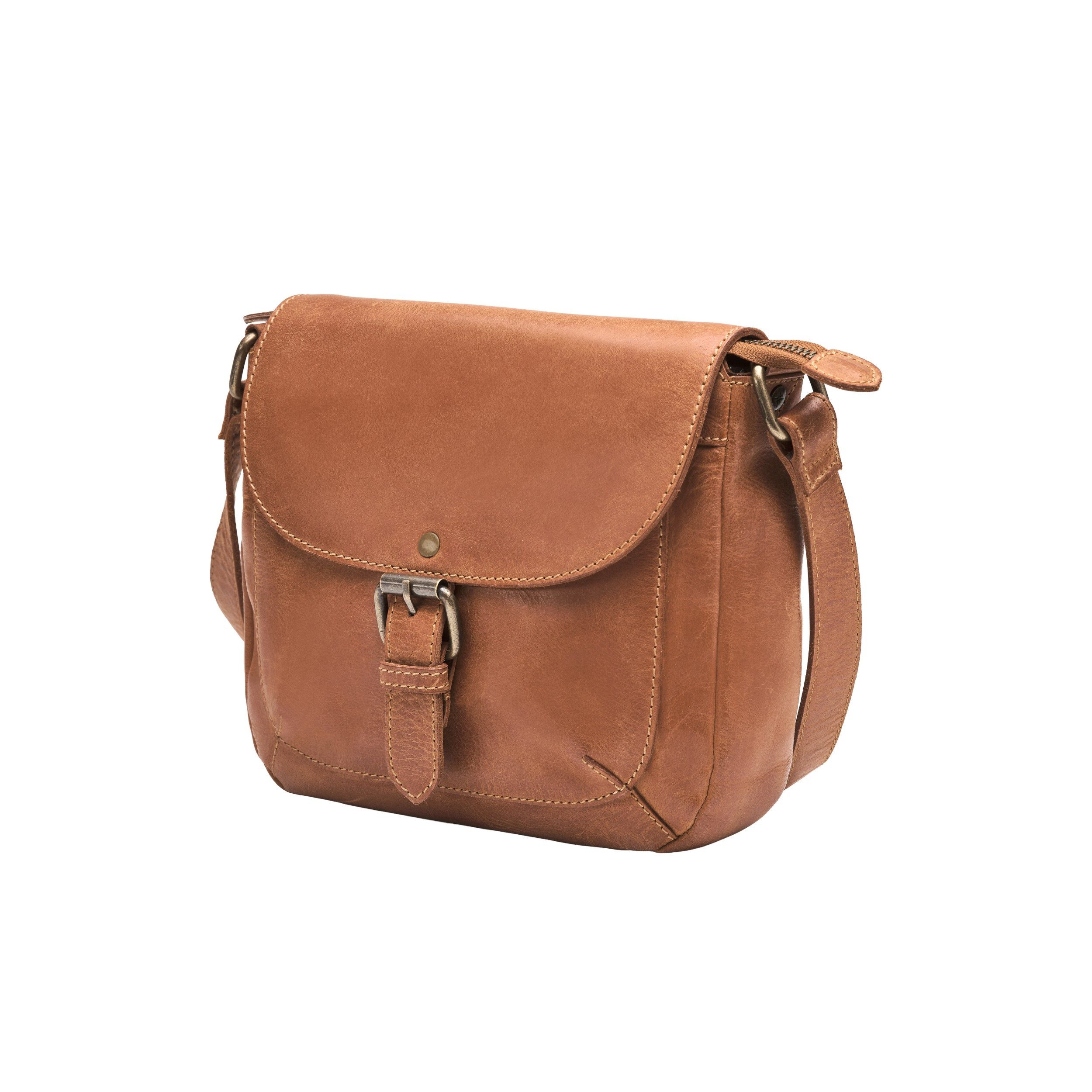 DRAKENSBERG Umhängetasche Handtasche »Solana« Cognac-Braun, für Damen aus hochwertigem Büffelleder im lässigen Vintage-Style