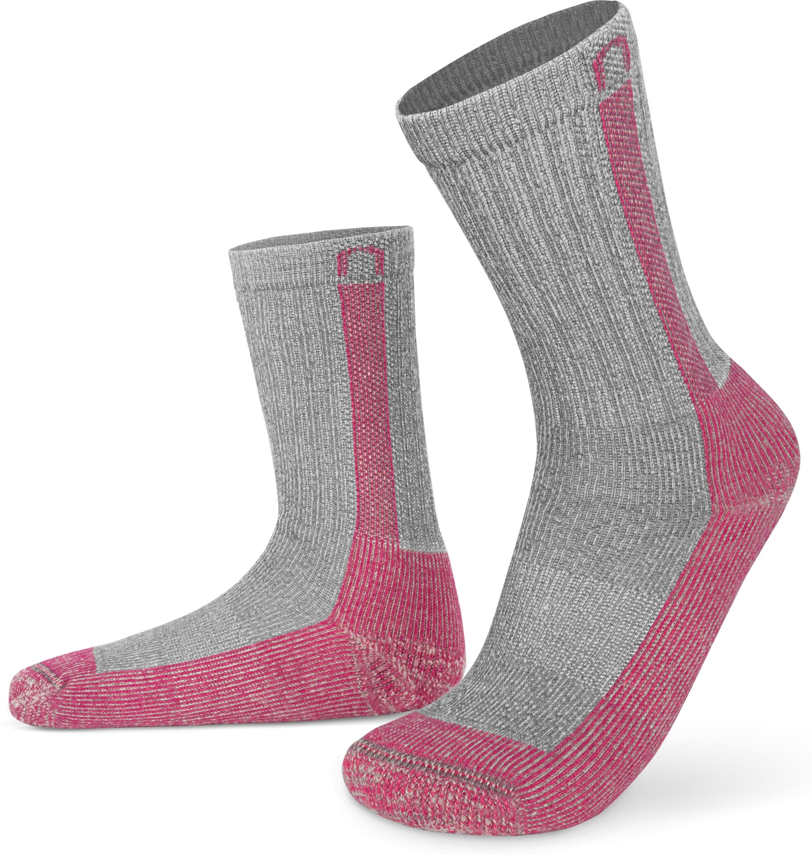 normani Wandersocken 2 Paar Merino Grau/Pink hochwertige Merinowolle und 2 Wander- Paar) (Set, Nowra Arbeitssocken