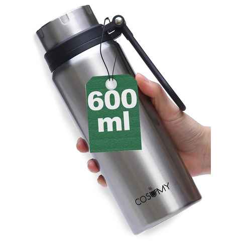 Cosumy Isolierflasche Thermosflasche 630ml Silber, Auslaufsicher - Doppelwandige Isolierflasche - Kohlensäure Geeignet
